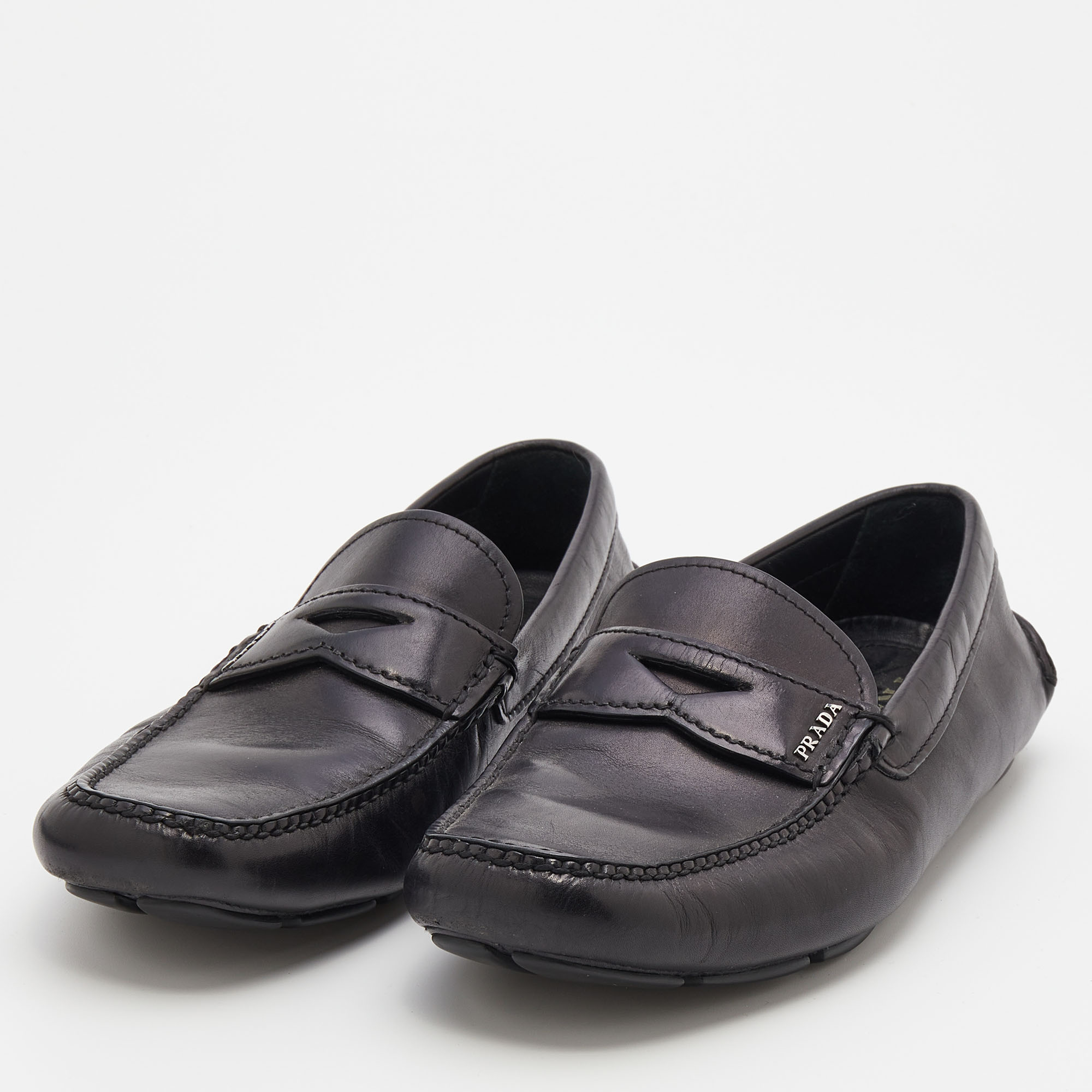 

Prada Black Leather Driver Slip On Loafers Size