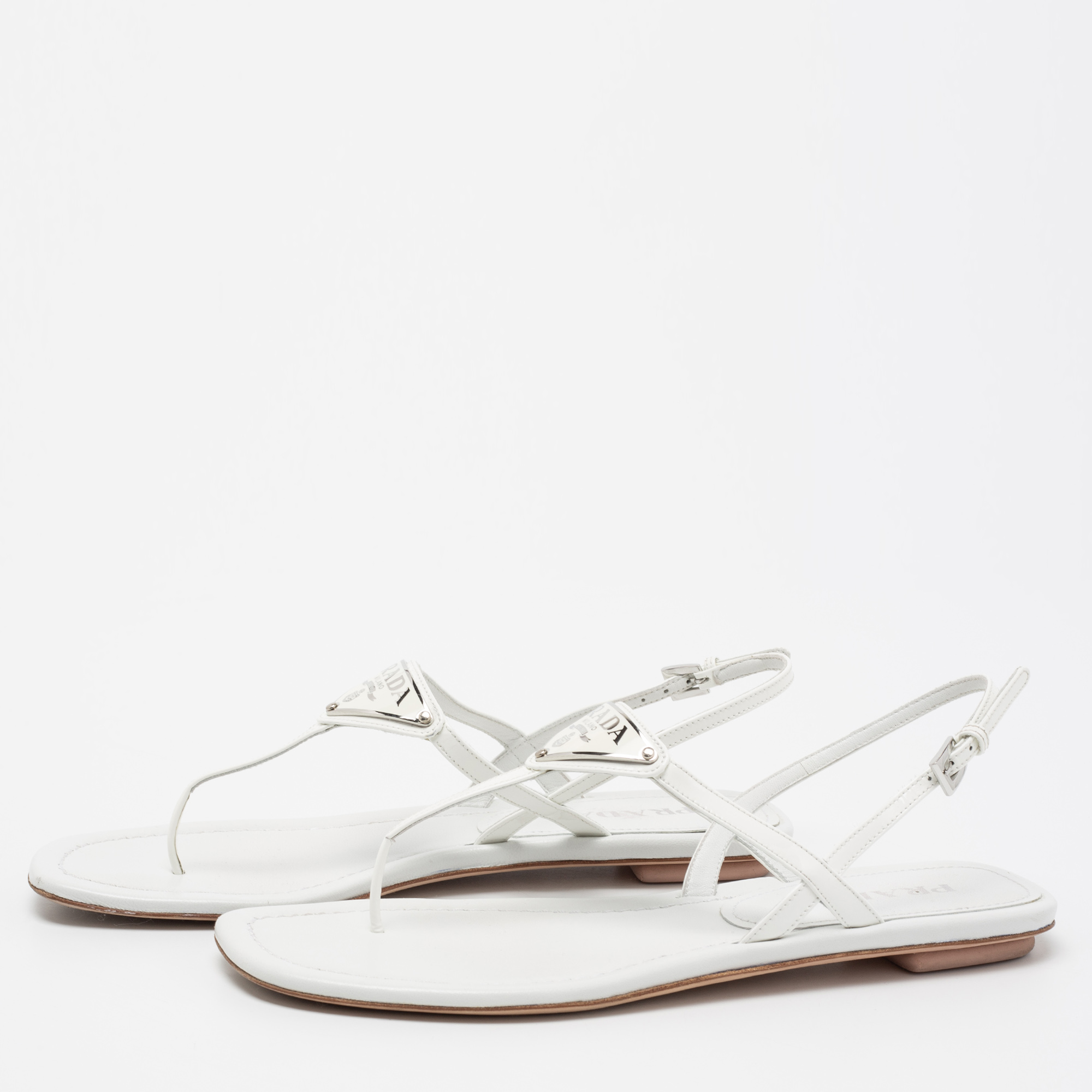 

Prada White Patent Leather Logo Thong Flats Size