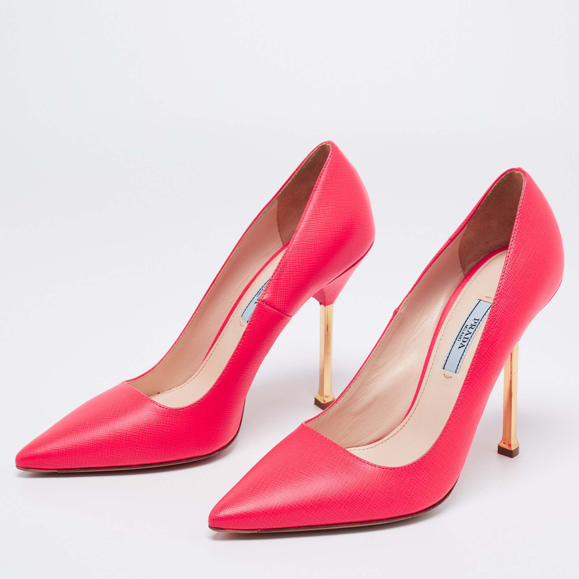 

Prada Neon Pink Saffiano Leather Pointed-Toe Pumps Size