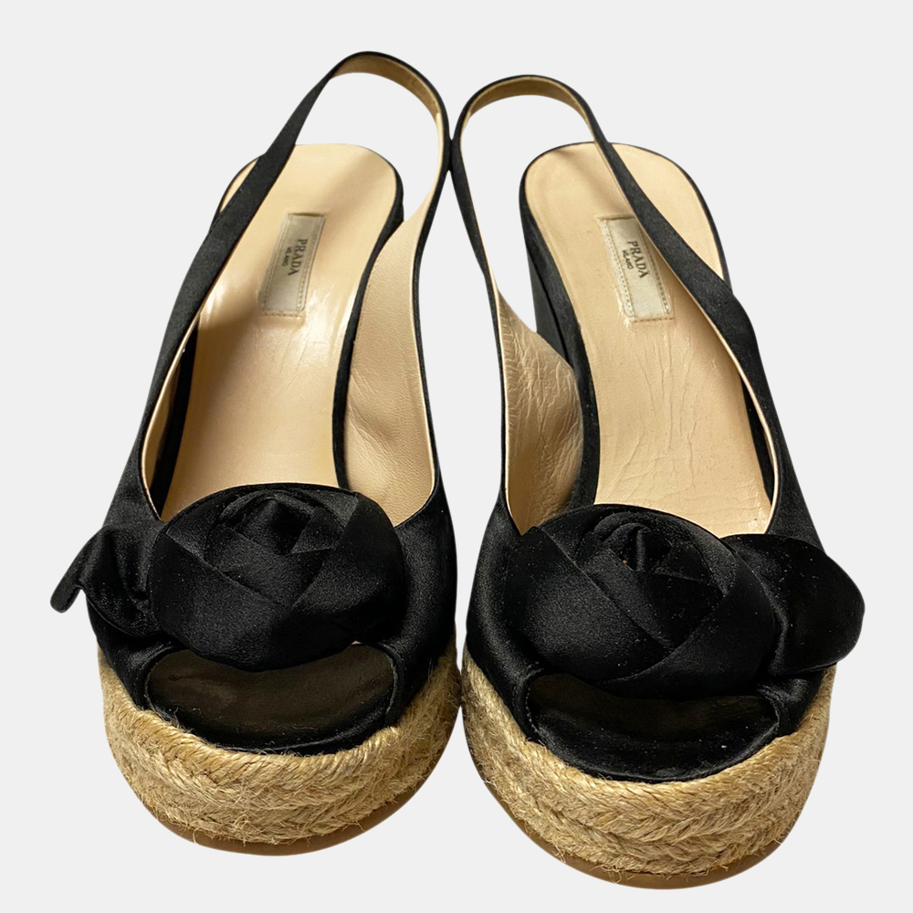 

Prada Black Silk Slingback Espadrille Sandals Size EU