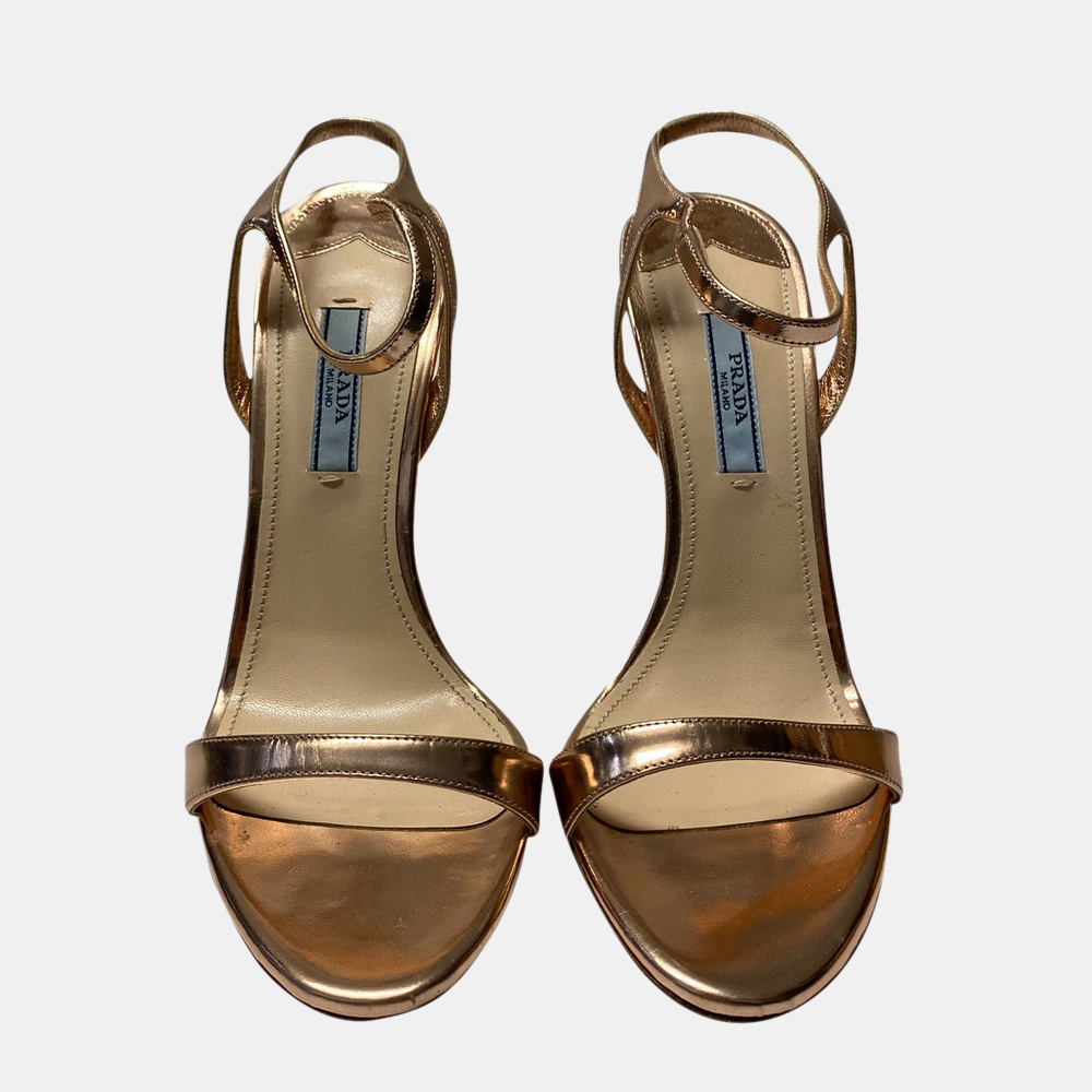 

Prada Gold Leather Slingback Sandals Size EU