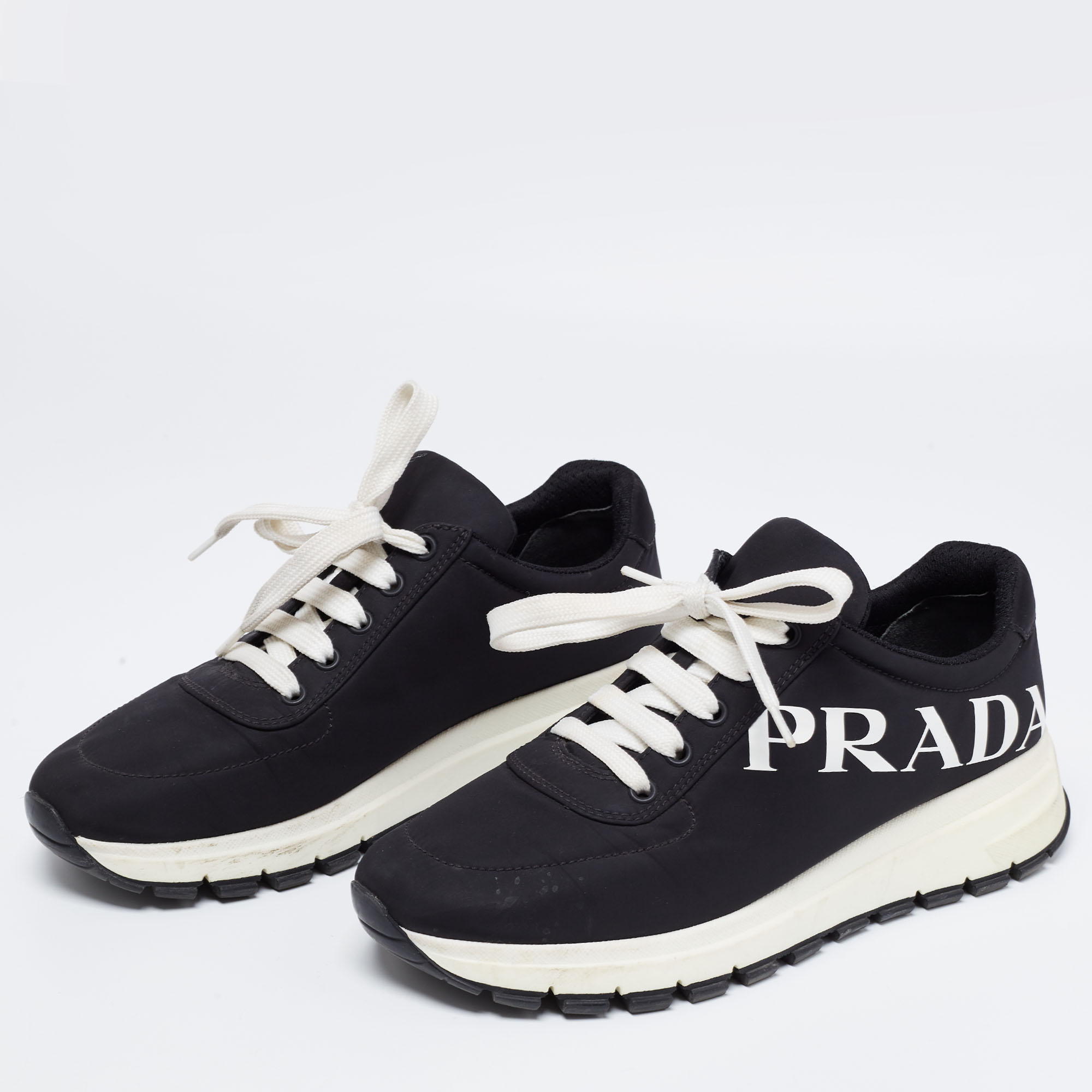

Prada Black/White Nylon Lace Up Sneakers Size