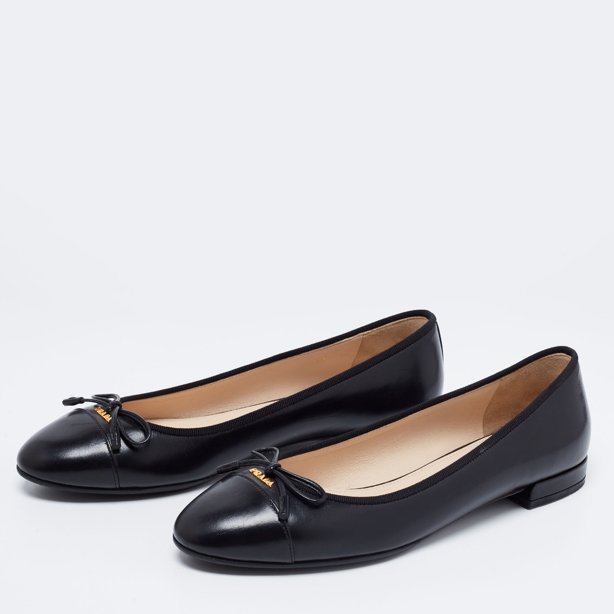 

Prada Black Leather Bow Ballet Flats Size