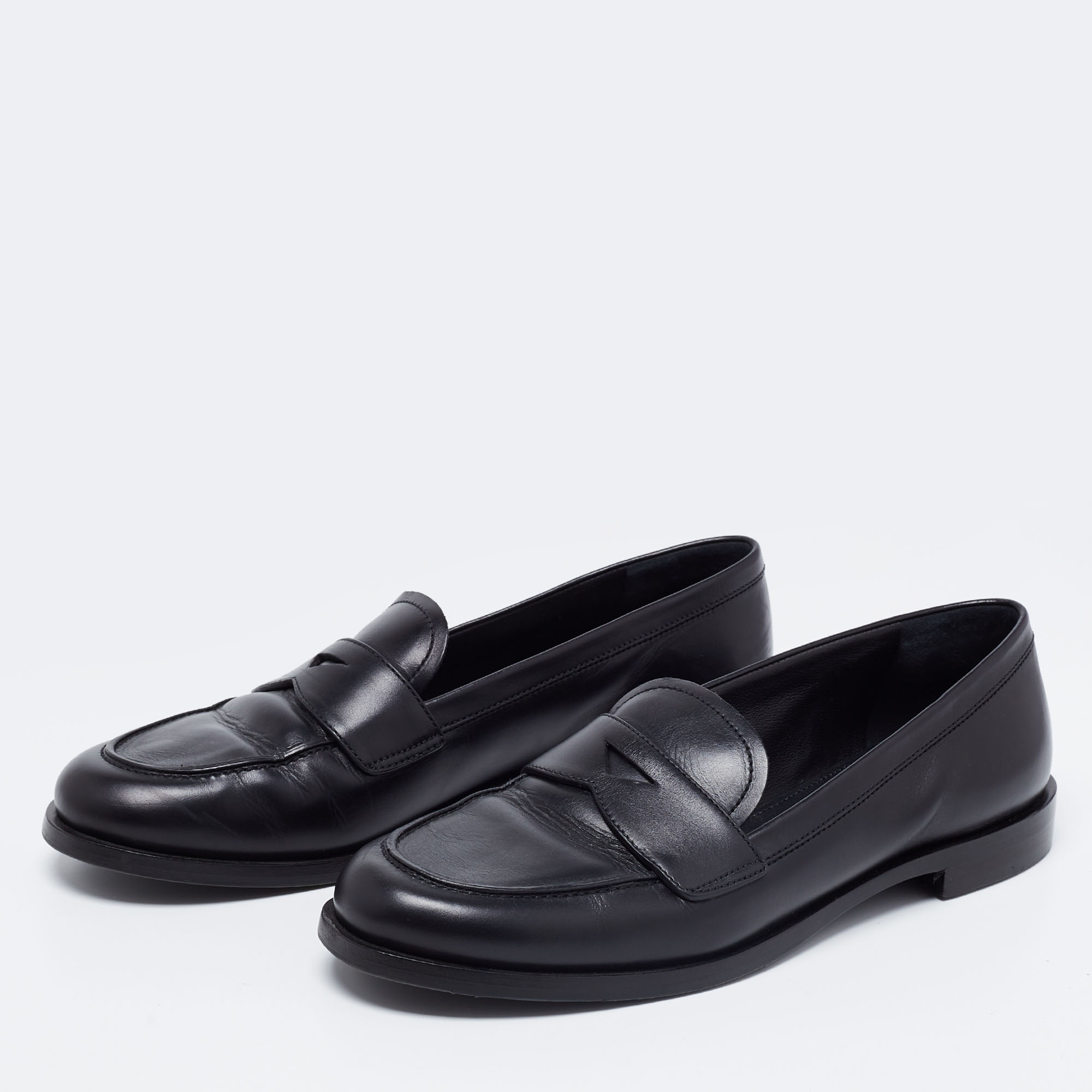 

Prada Black Leather Penny Loafers Size