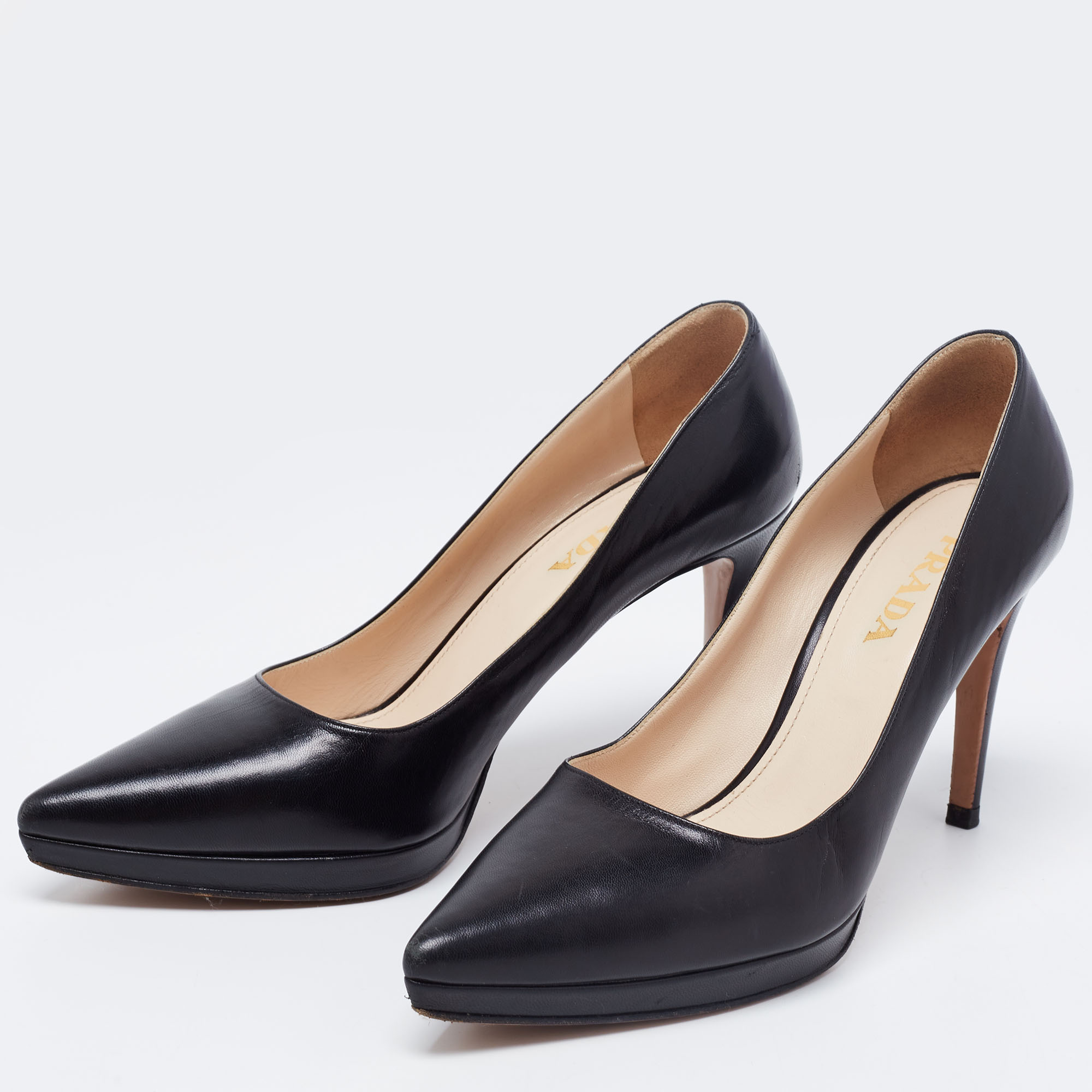 

Prada Black Leather Pointed Toe Platform Pumps Size