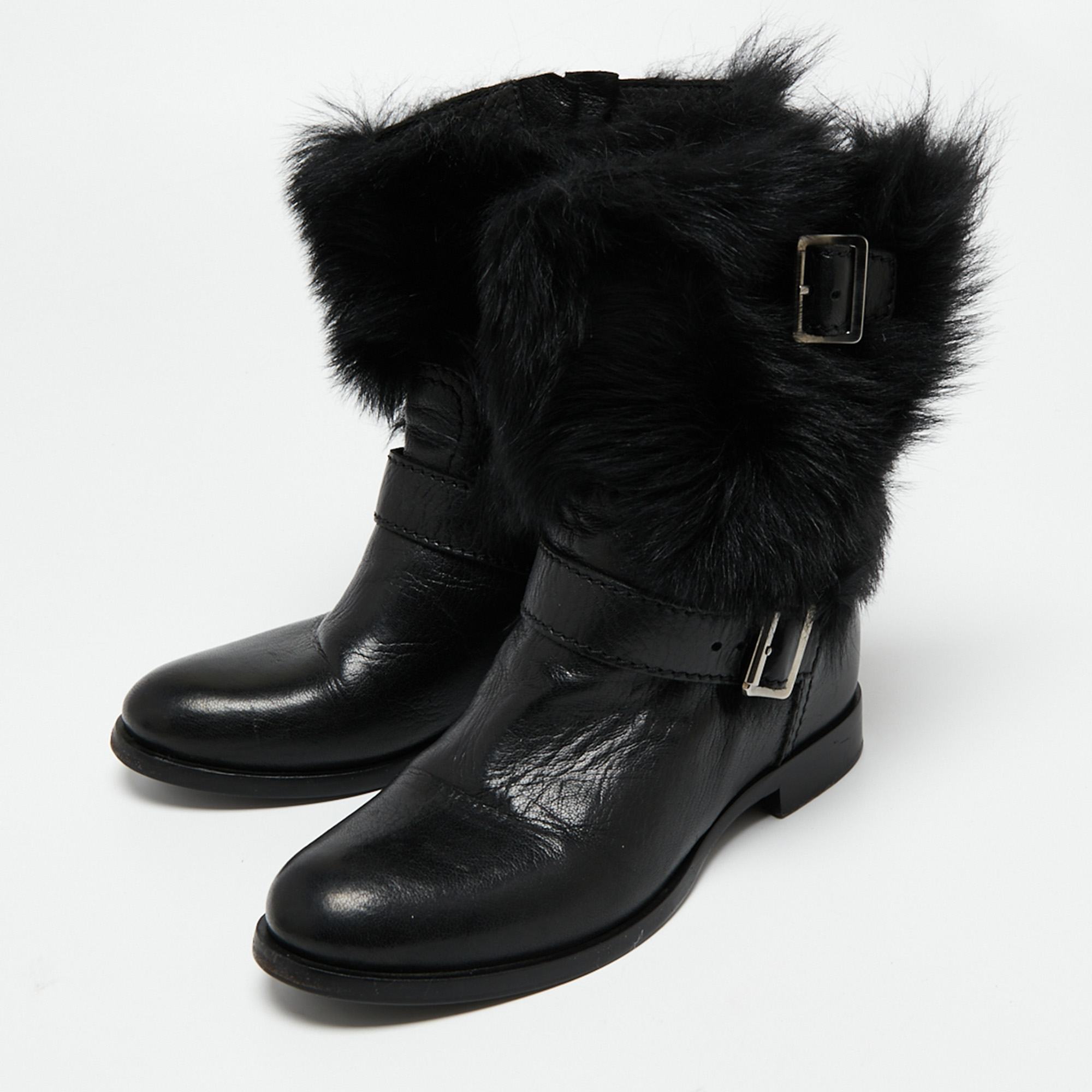 

Prada Black Leather And Fur Ankle Length Boots Size