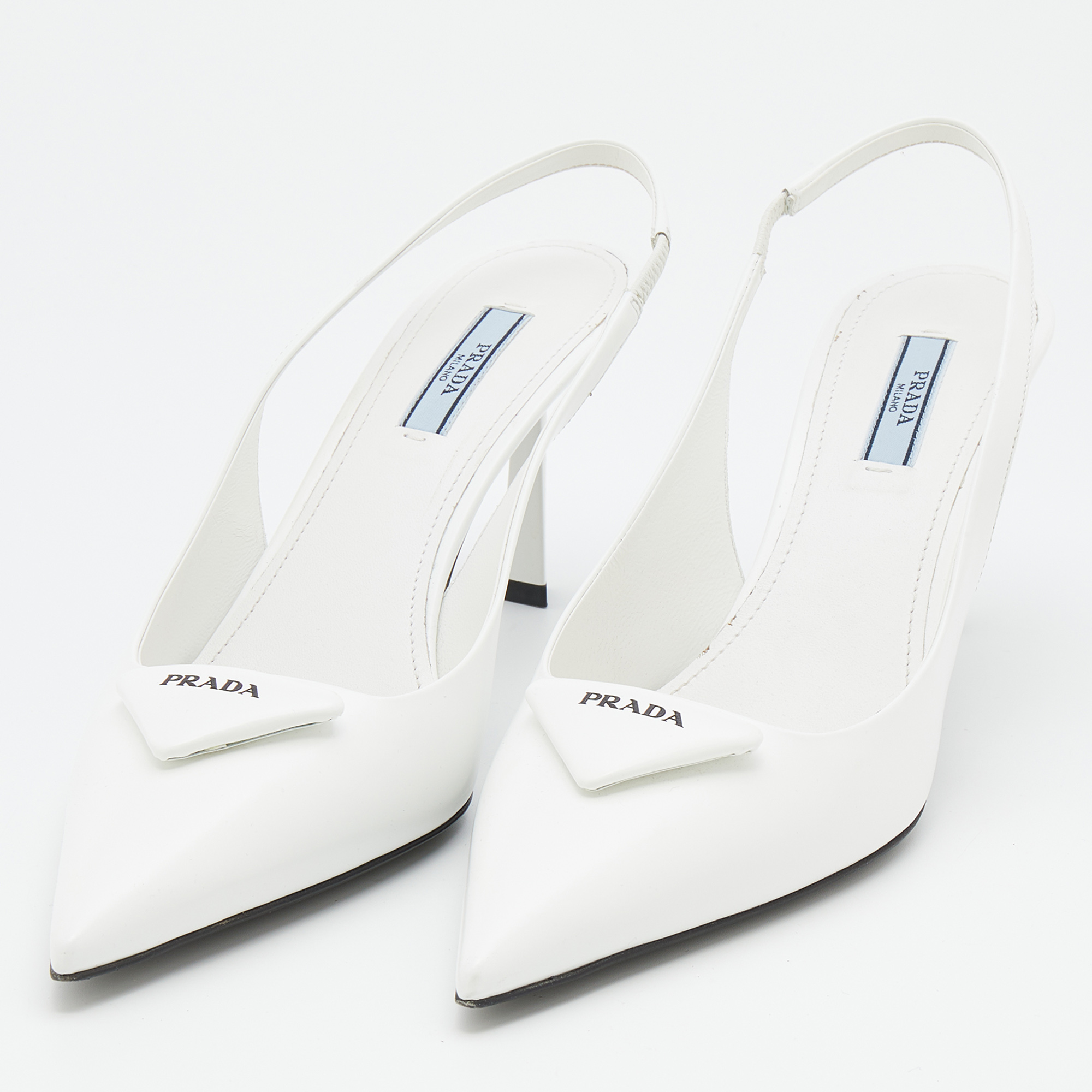 

Prada White Leather Pointed Toe Slingback Pumps Size
