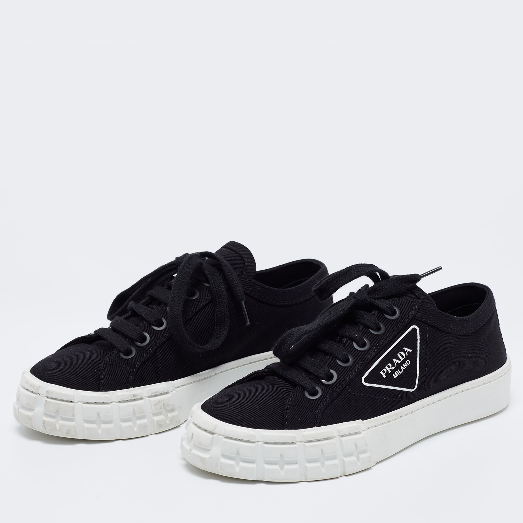 

Prada Black Canvas Wheel Cassetta Low-Top Sneakers Size