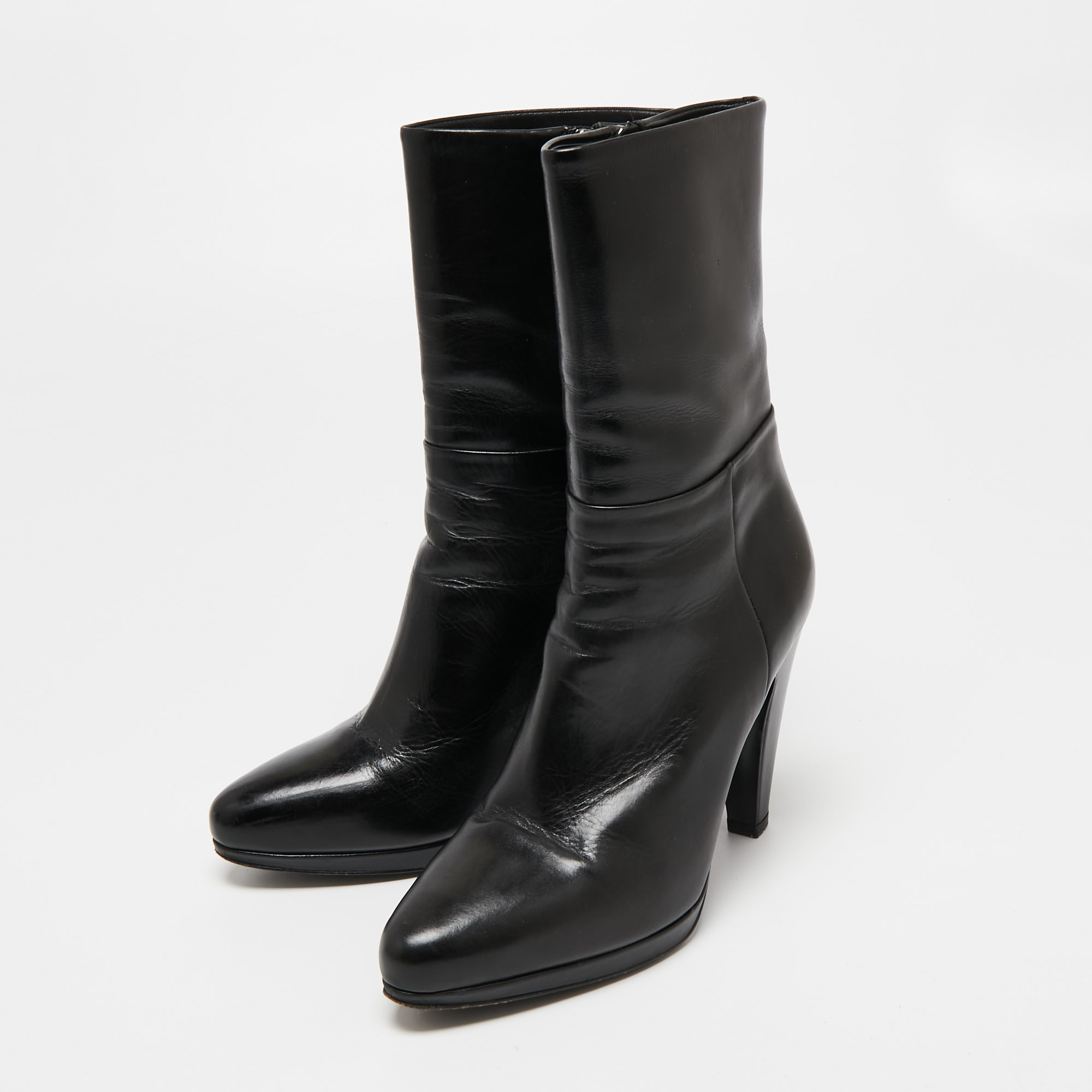 

Prada Black Leather Platform Ankle Boots Size