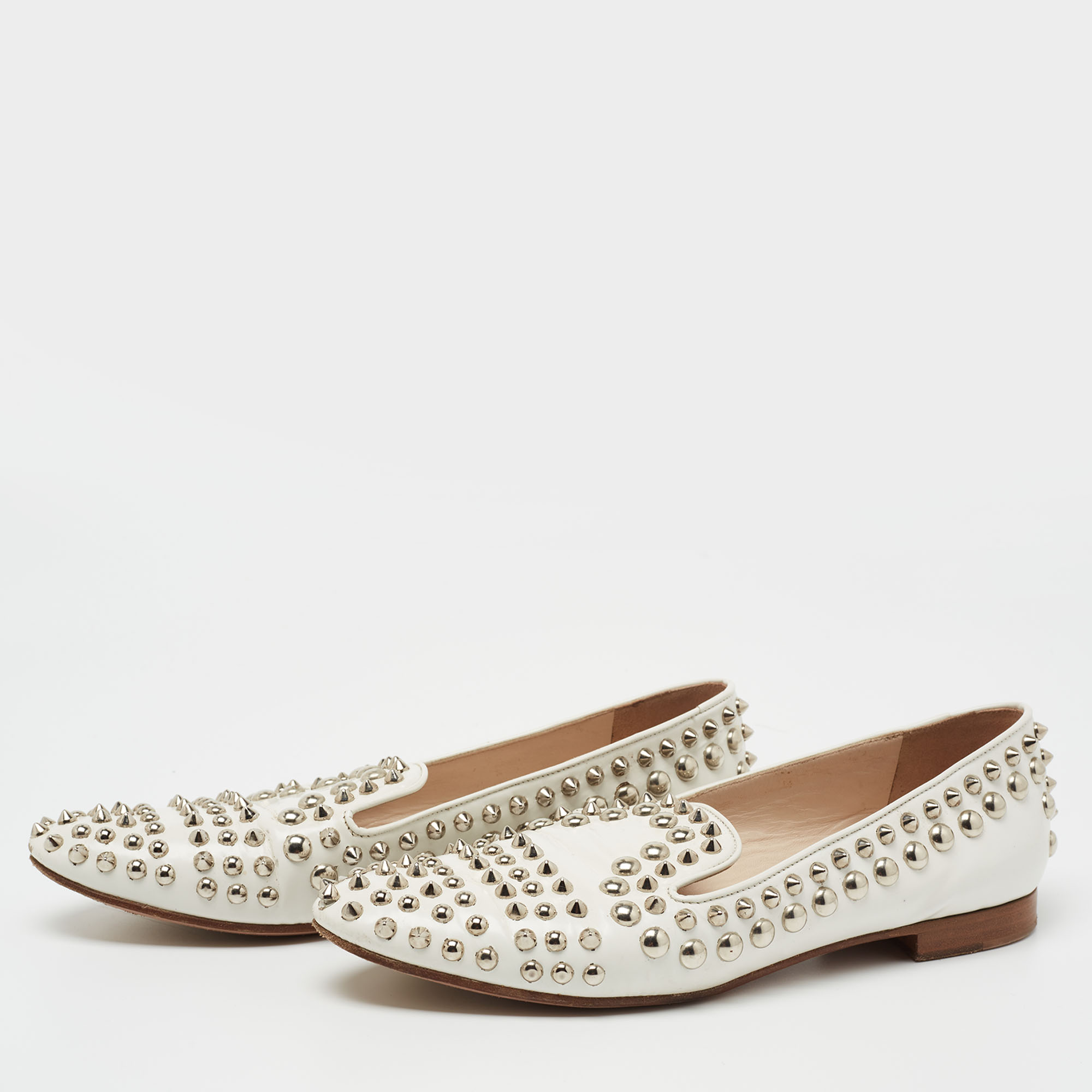 

Prada White Leather Studded Smoking Slippers Size