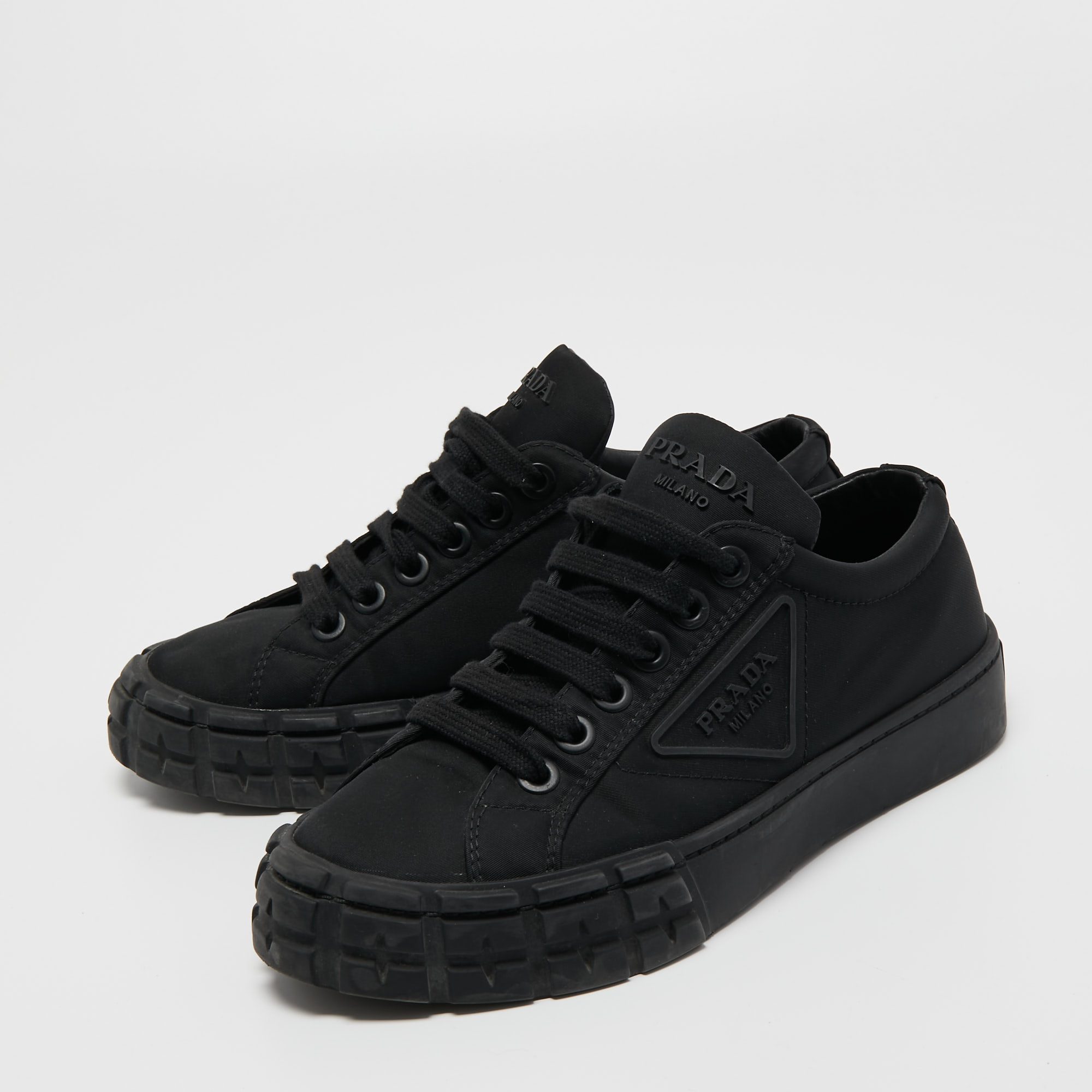 

Prada Black Nylon Lug Sole Platform Low Top Sneakers Size