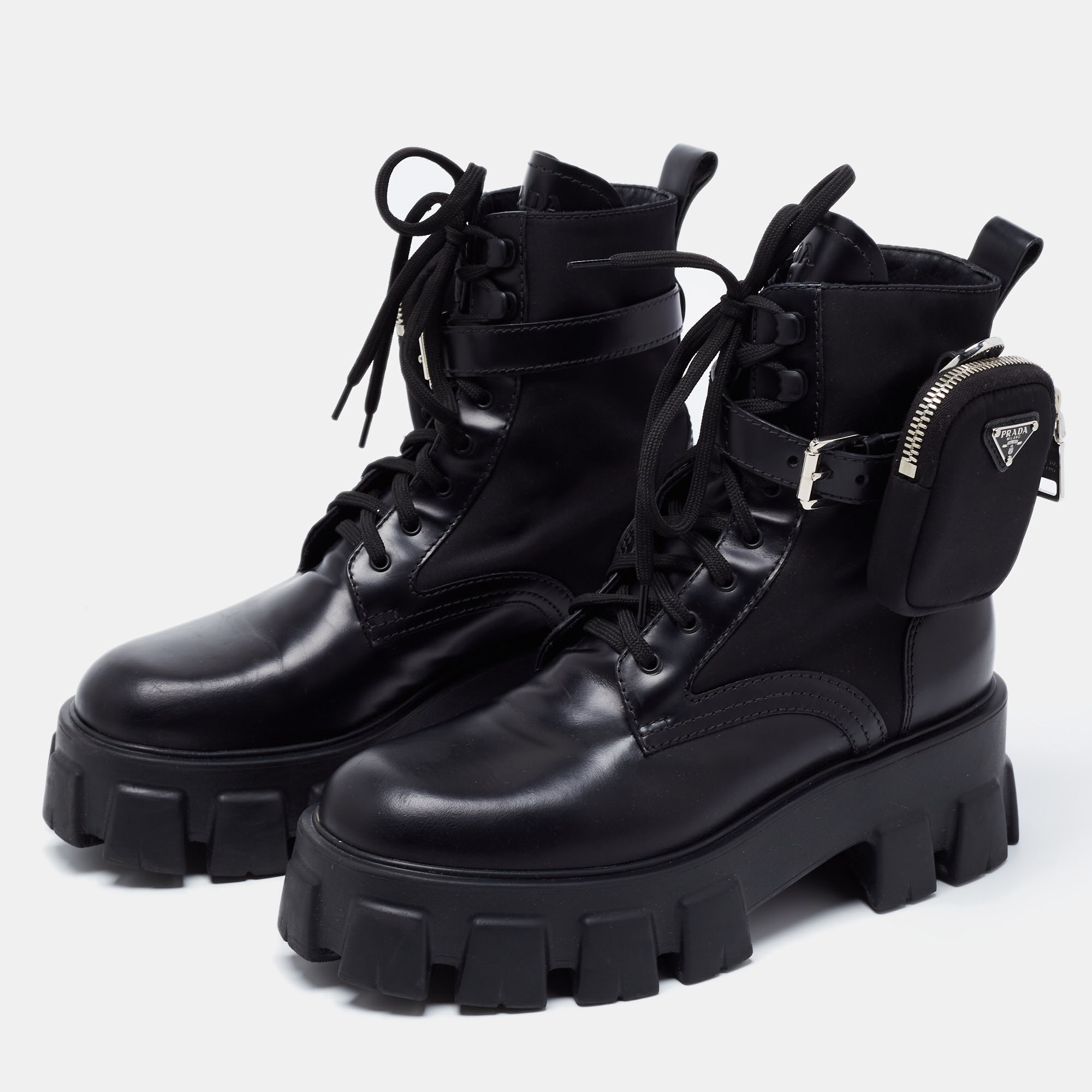 

Prada Black Leather Monolith Boots Size