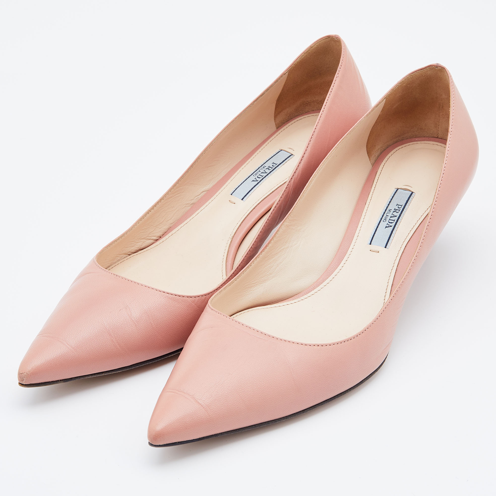 

Prada Pink Leather Pointed Toe Kitten Heel Pumps Size