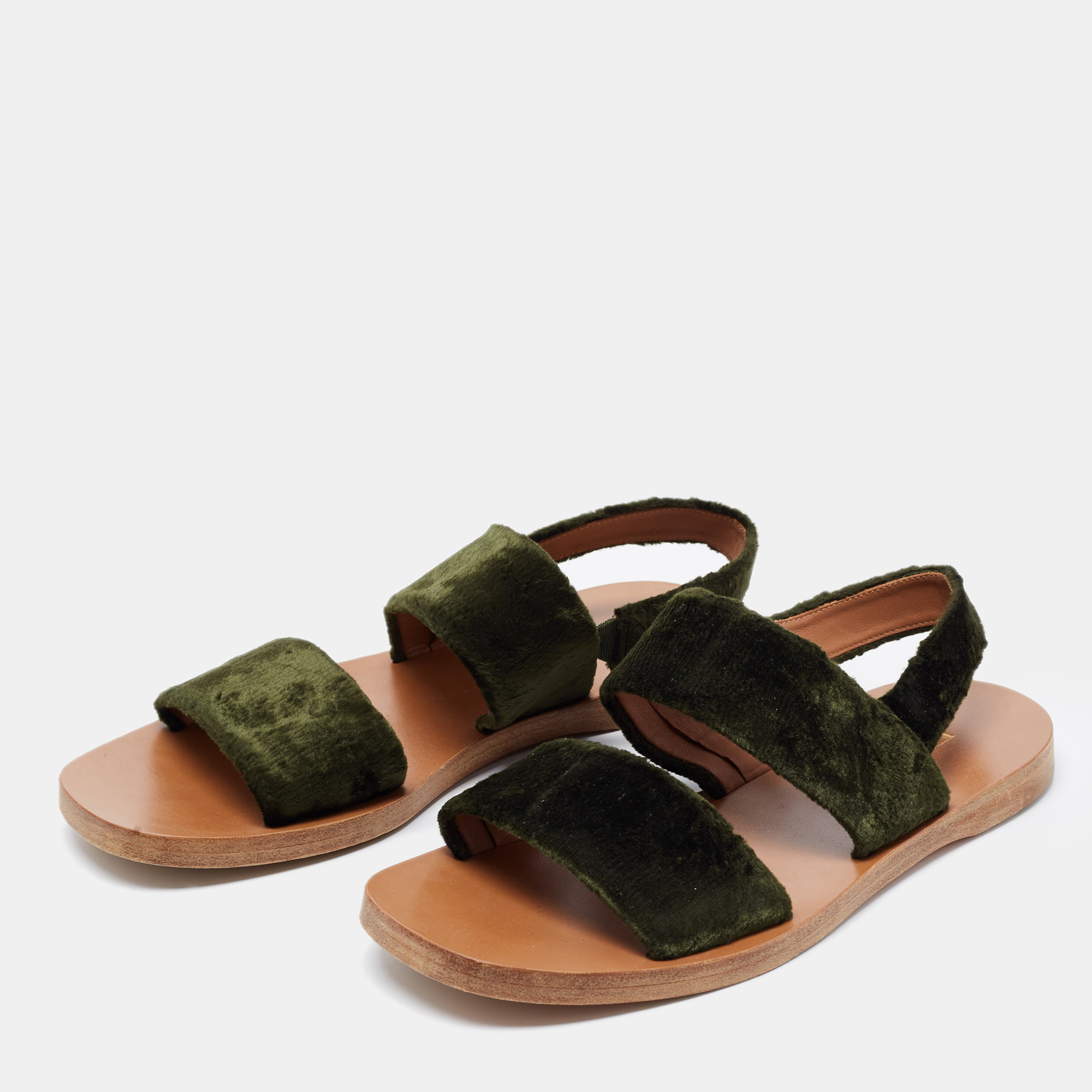 

Prada Green Velvet Slingback Flat Slides Size