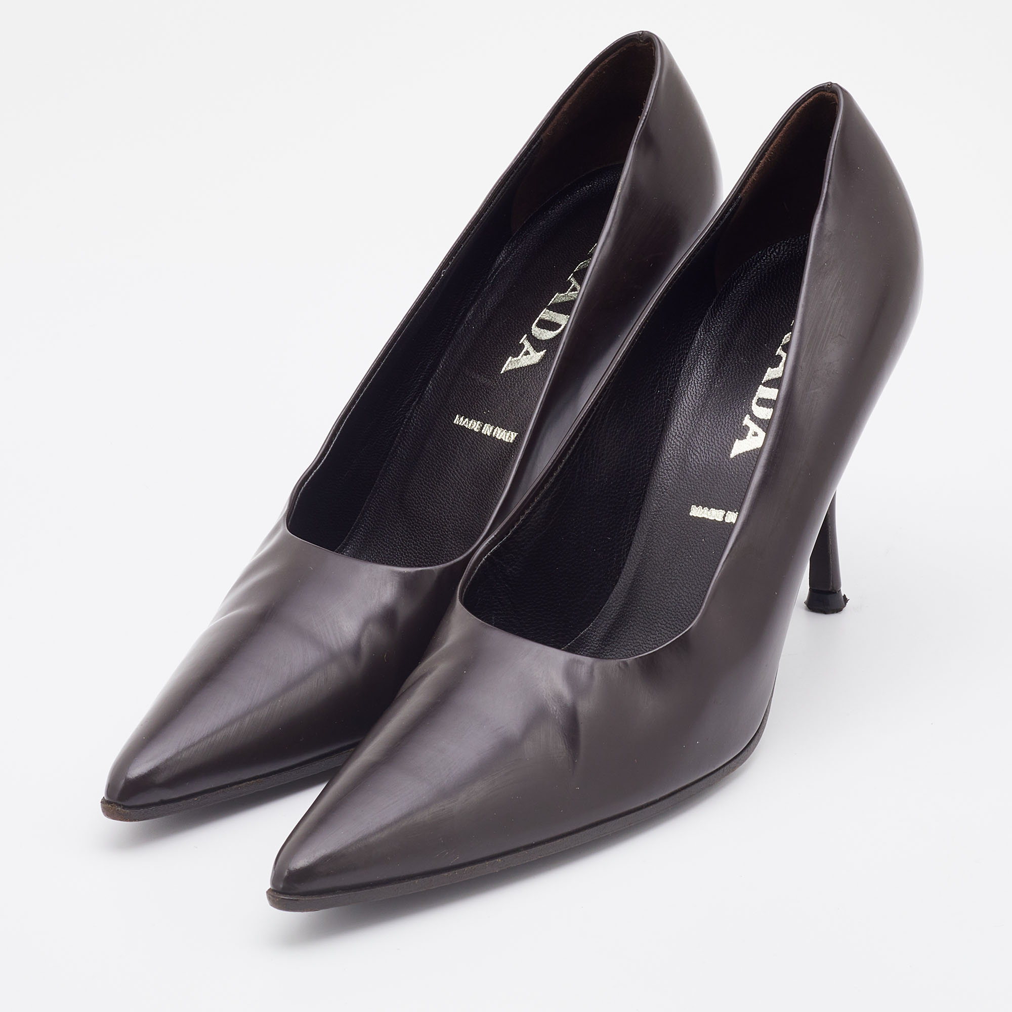 

Prada Dark Brown Leather Pointed Toe Pumps Size