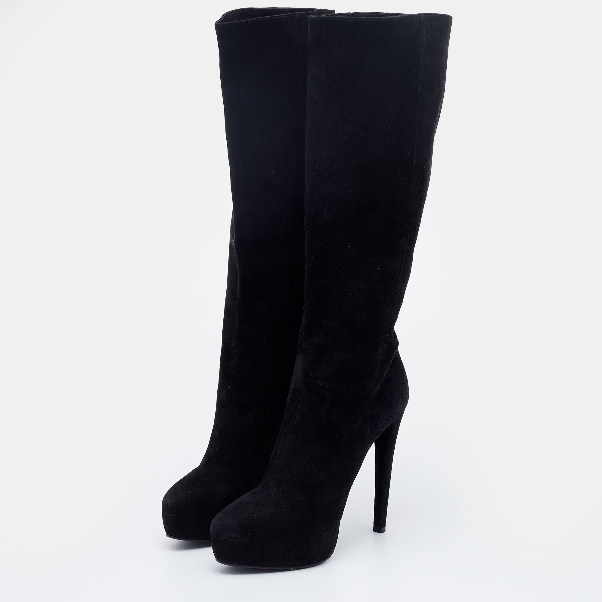 

Prada Black Suede Platform Knee Length Boots Size