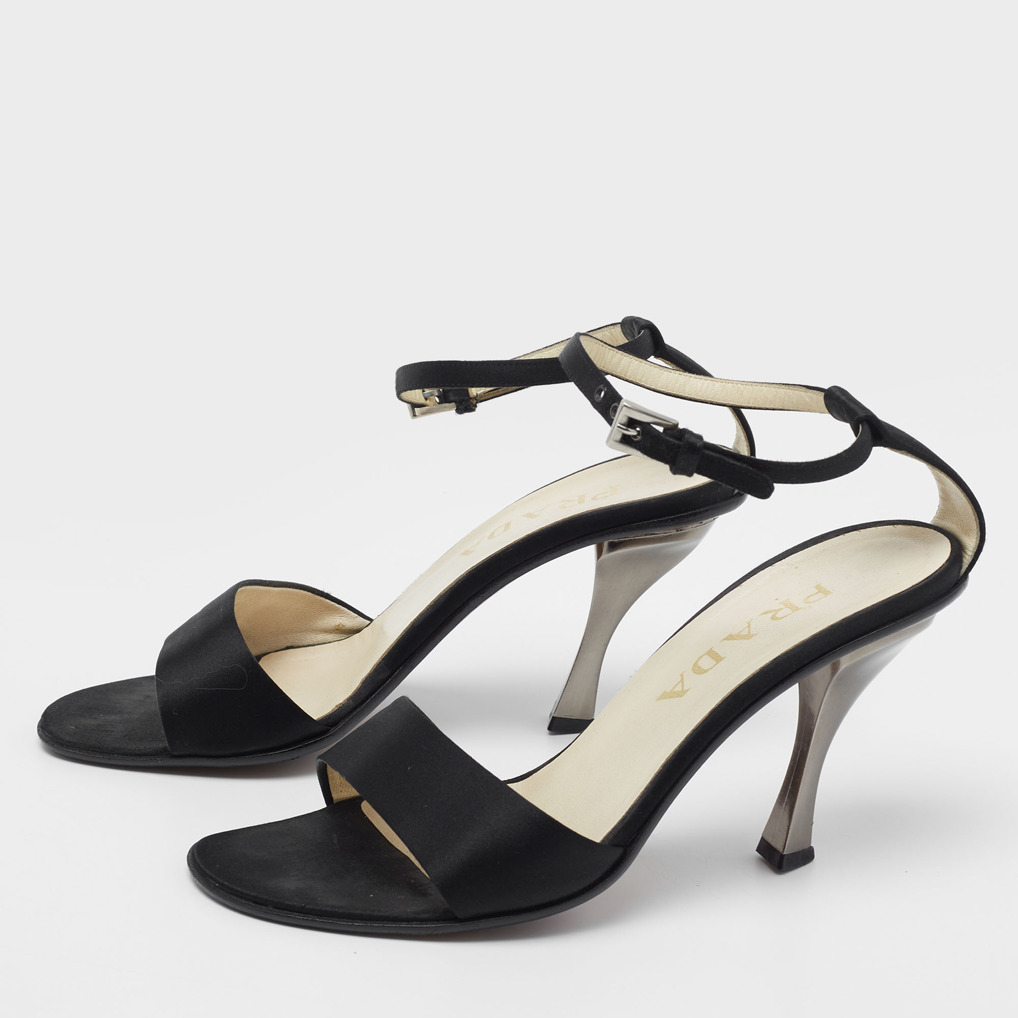 

Prada Black Satin Ankle Strap Sandals Size