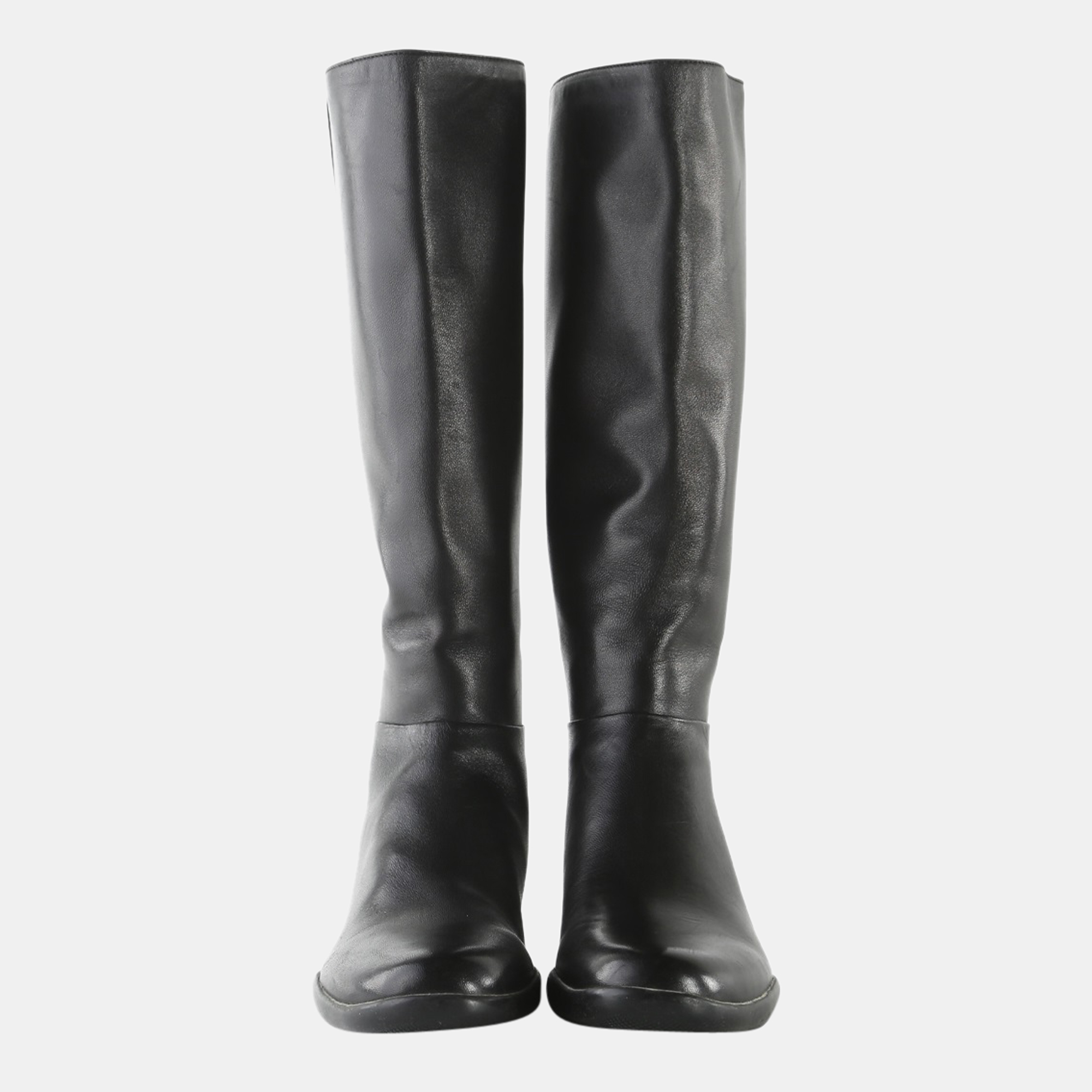 

Prada Black Leather Velcro Strap Flat Knee High Boots