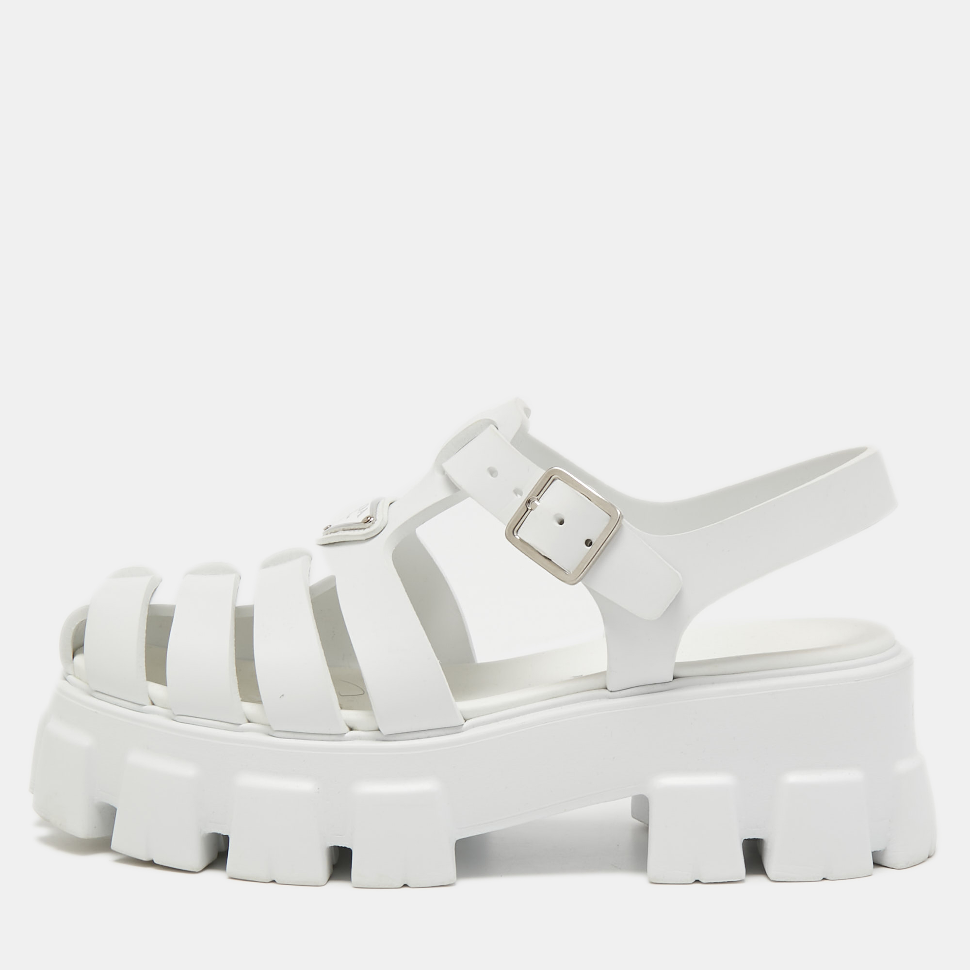 Pre Owned Prada White Rubber Slingback Sandals Size 39