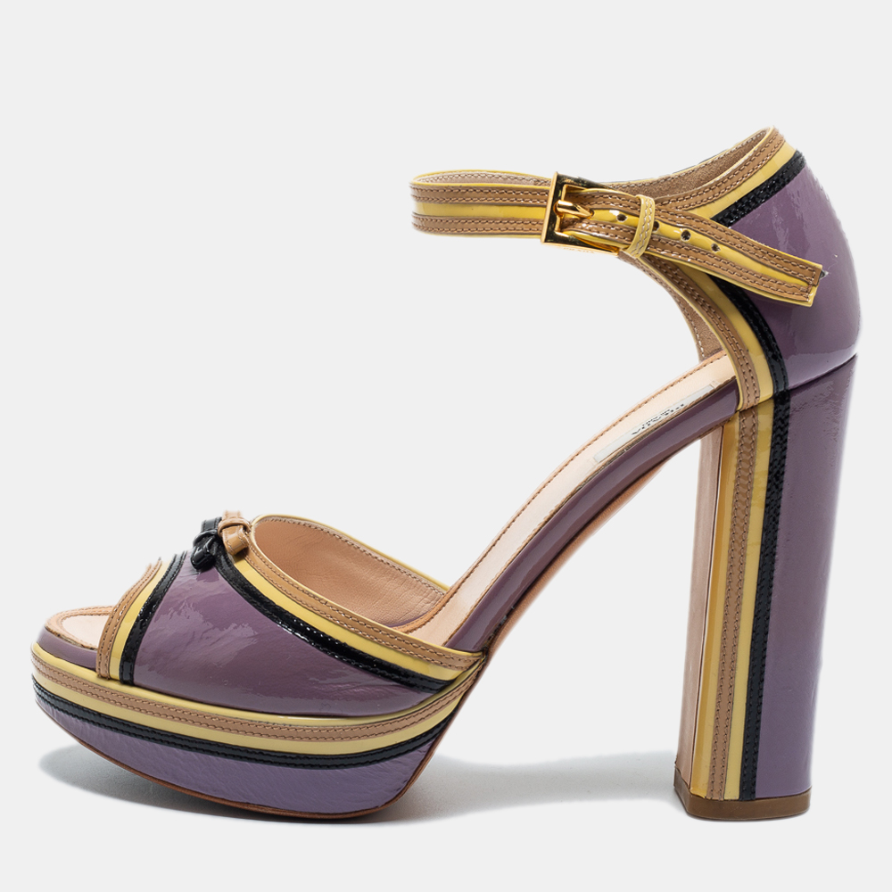 Prada Multicolor Patent Ankle Strap Sandals Size 38