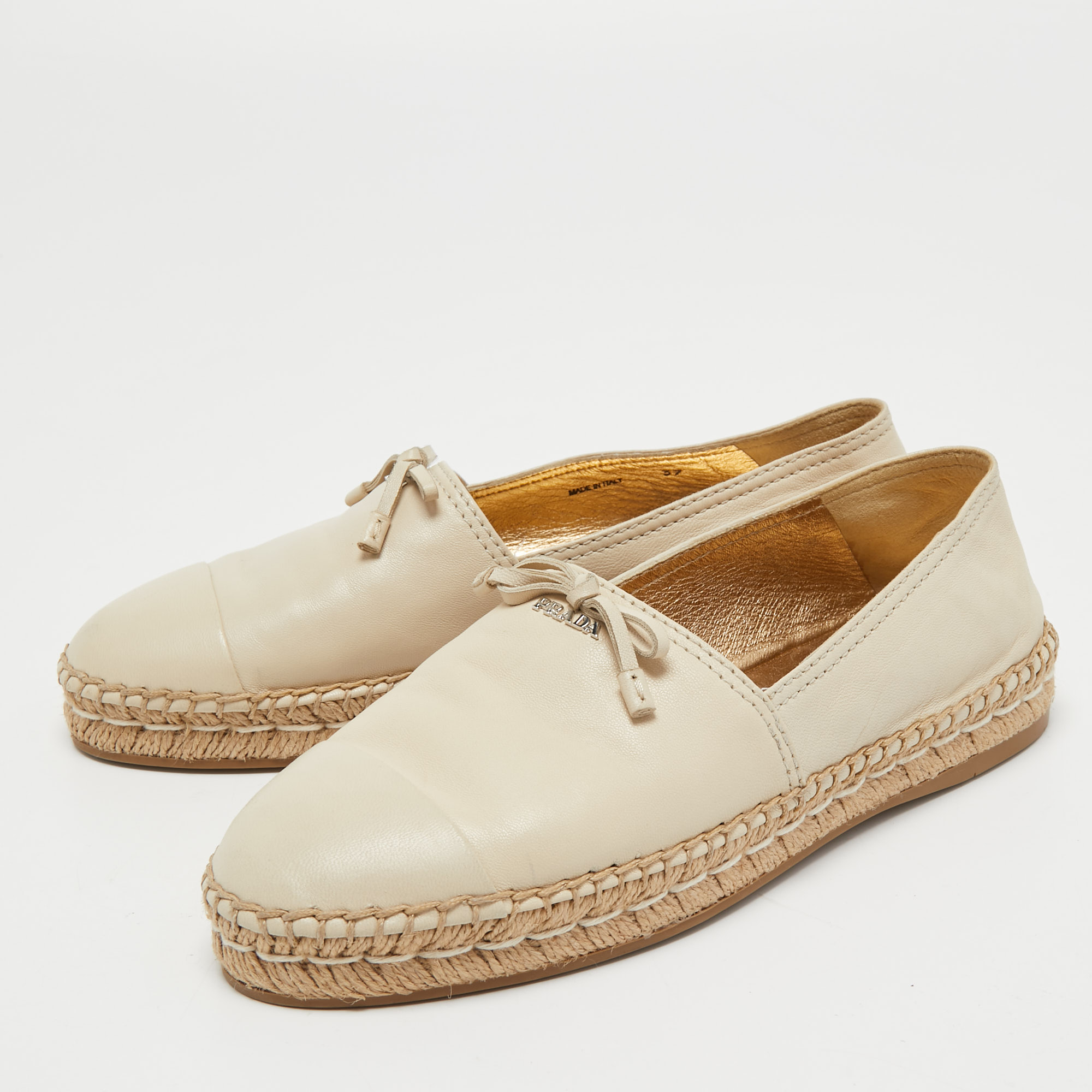 

Prada Cream Leather Bow Espadrille Flats Size