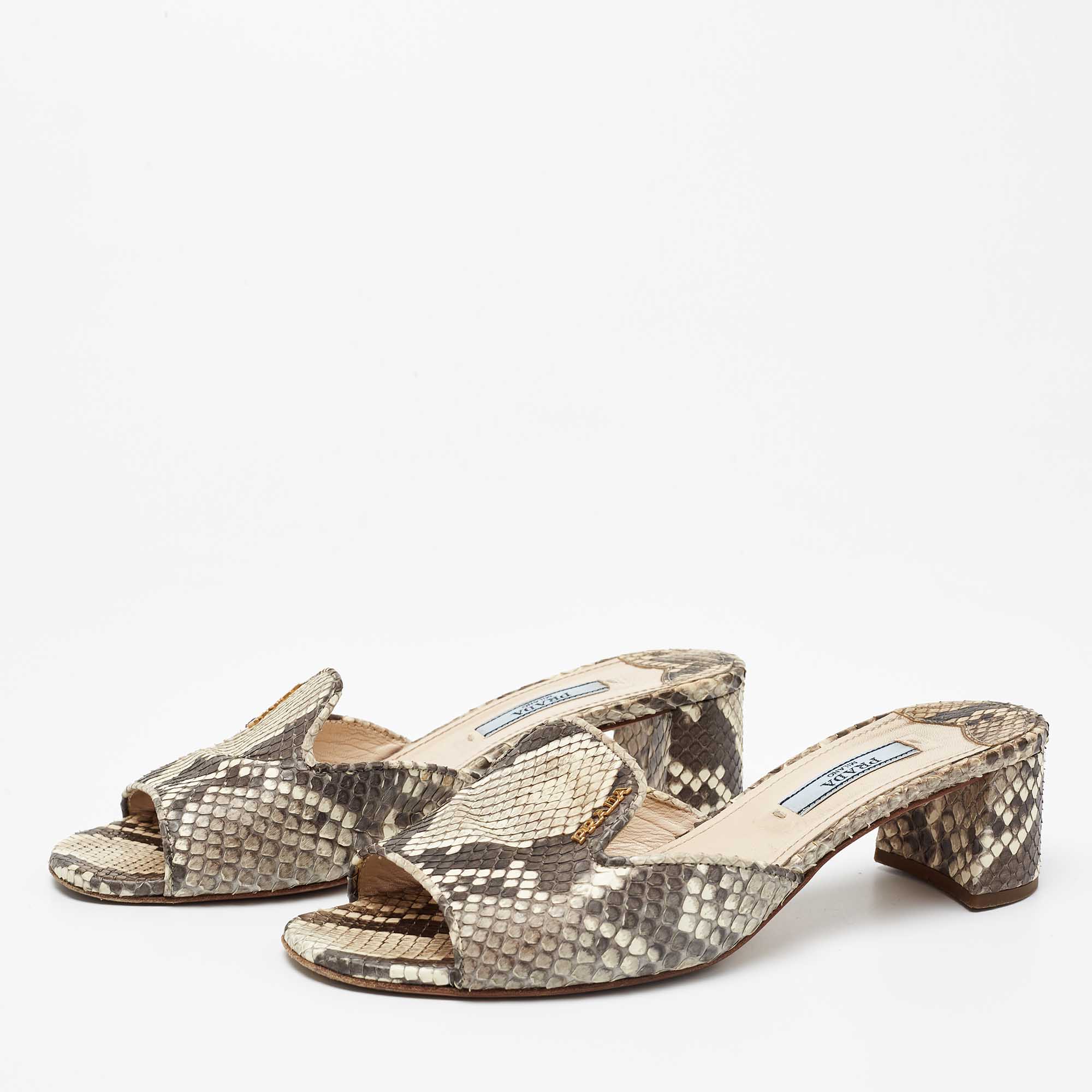 

Prada Beige/Brown Python Leather Slide Sandals Size