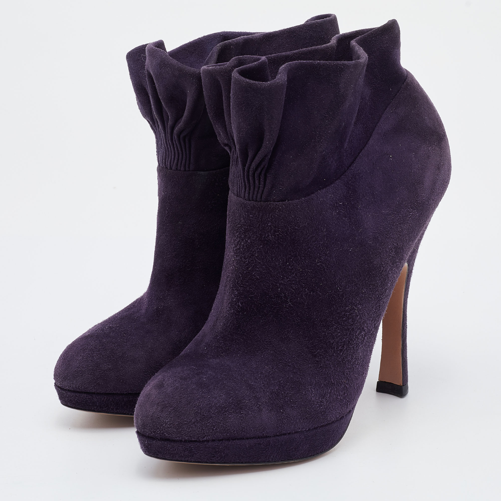 

Prada Purple Suede Platform Ankle Length Boots Size