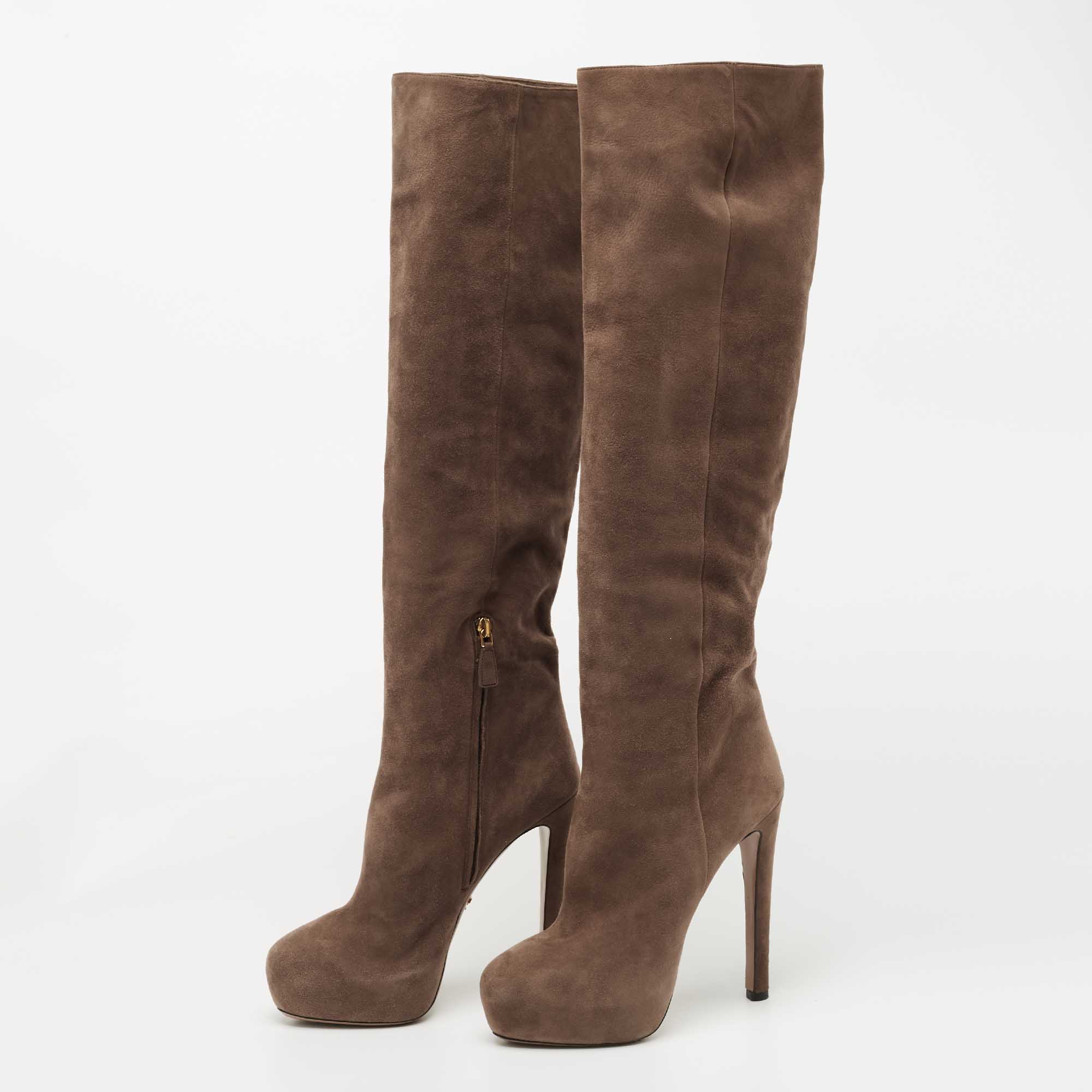 

Prada Brown Suede Knee Length Boots Size