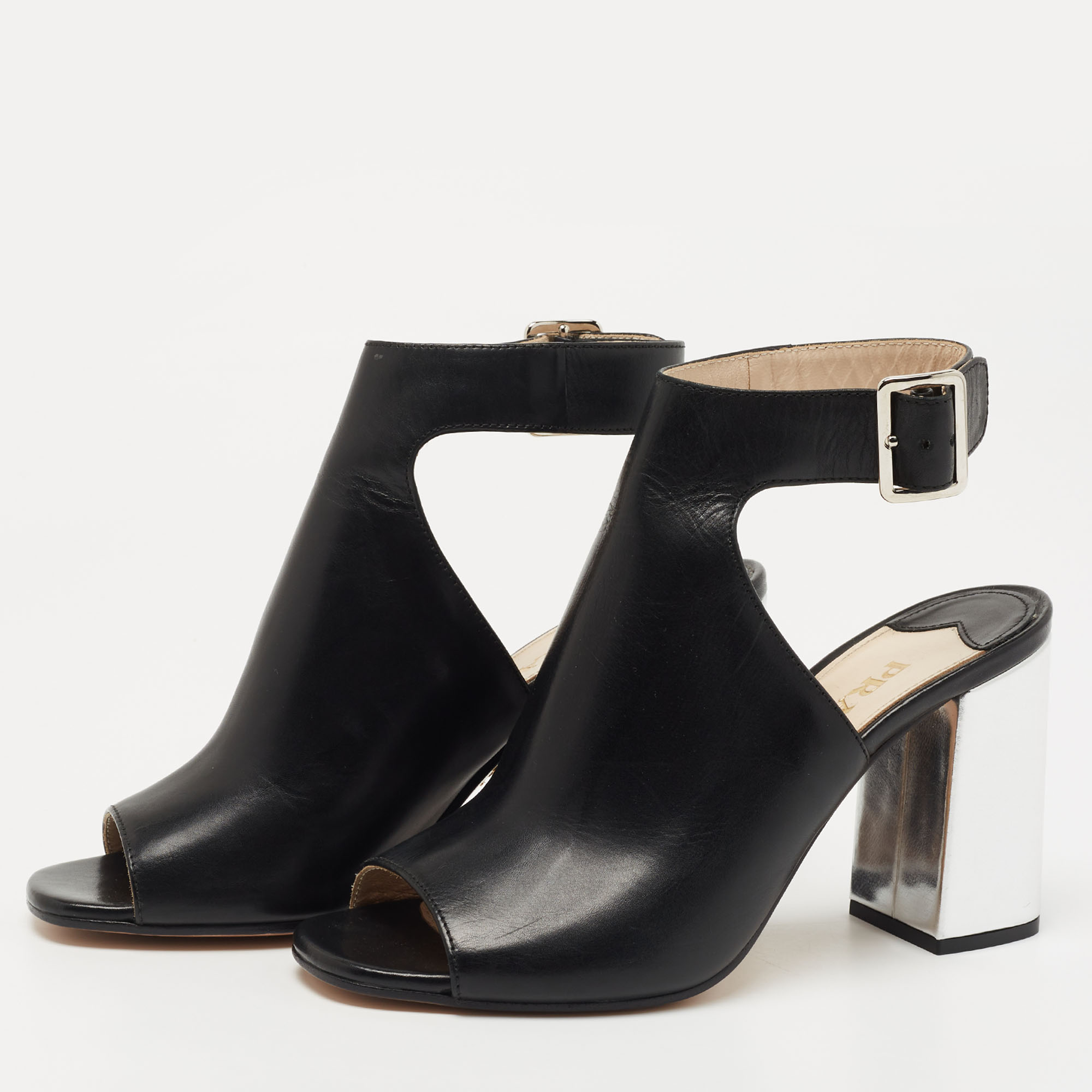 

Prada Black Leather Open Toe Ankle Strap Sandals Size