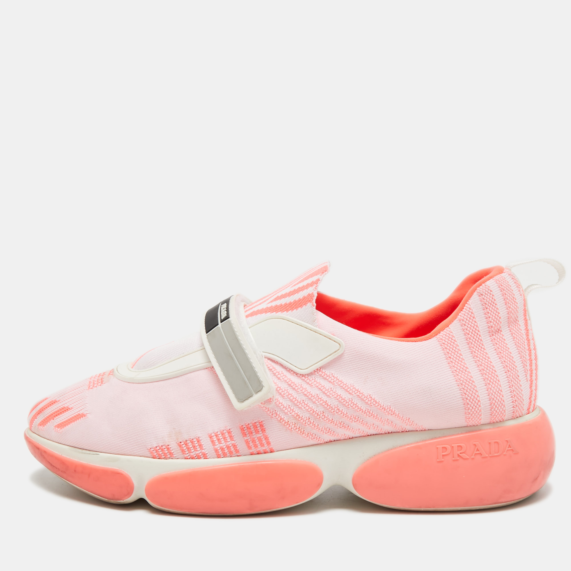 Pre-owned Prada Pink Fabric Slip On Sneakers Size 38
