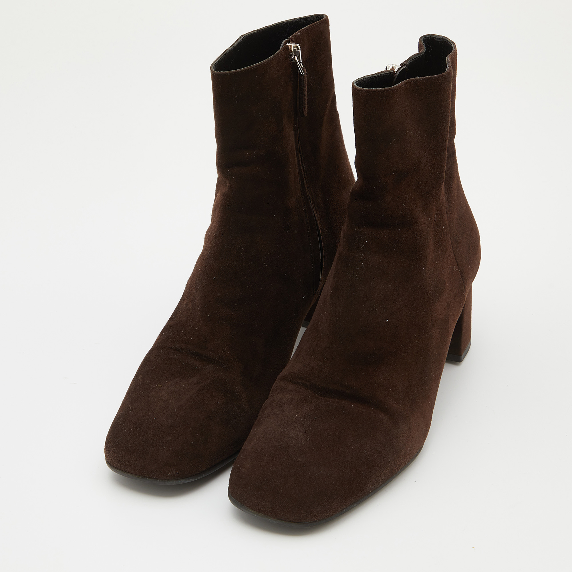 

Prada Dark Brown Suede Block Heel Ankle Length Boots Size