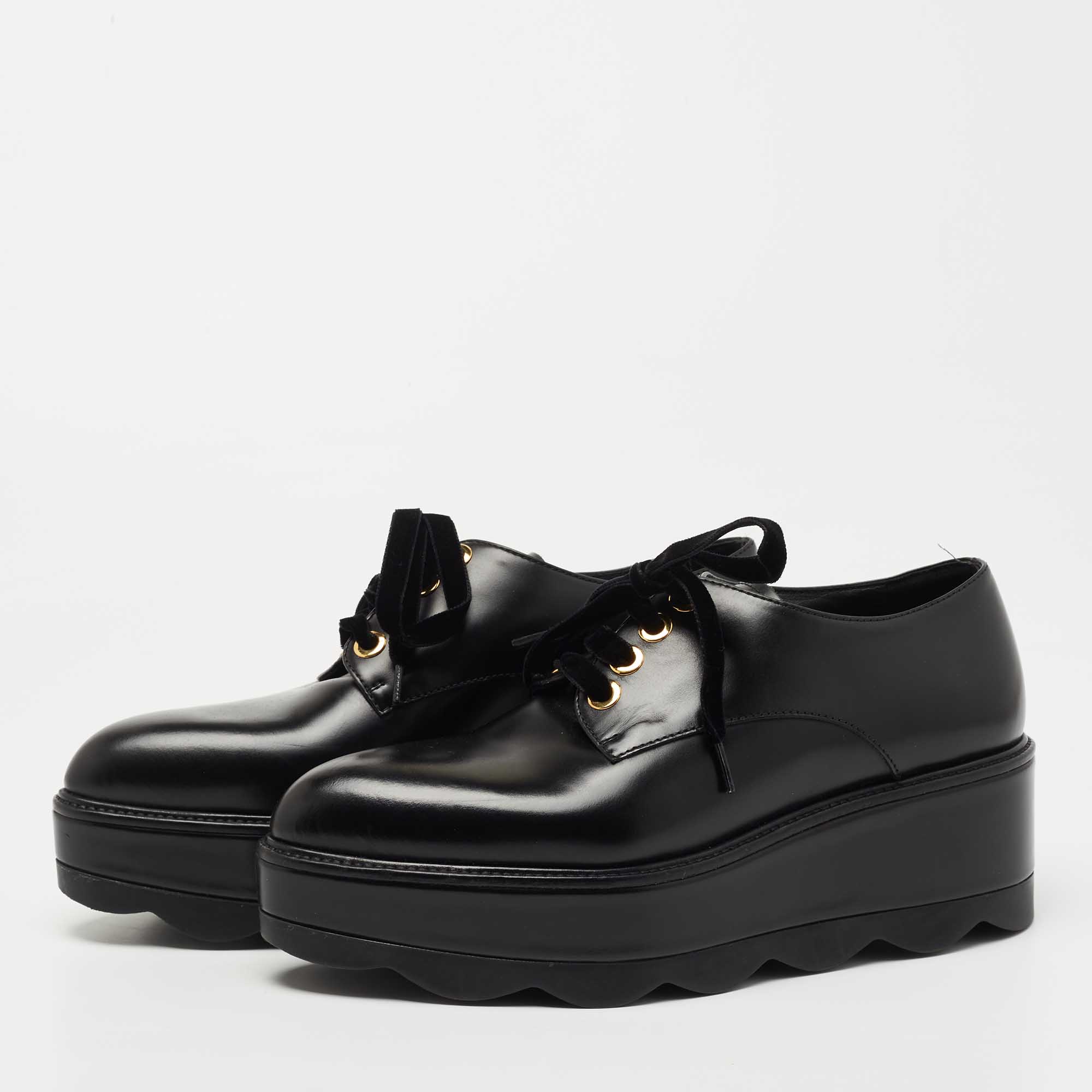 

Prada Black Leather Lace Up Wedge Derby Sneakers Size