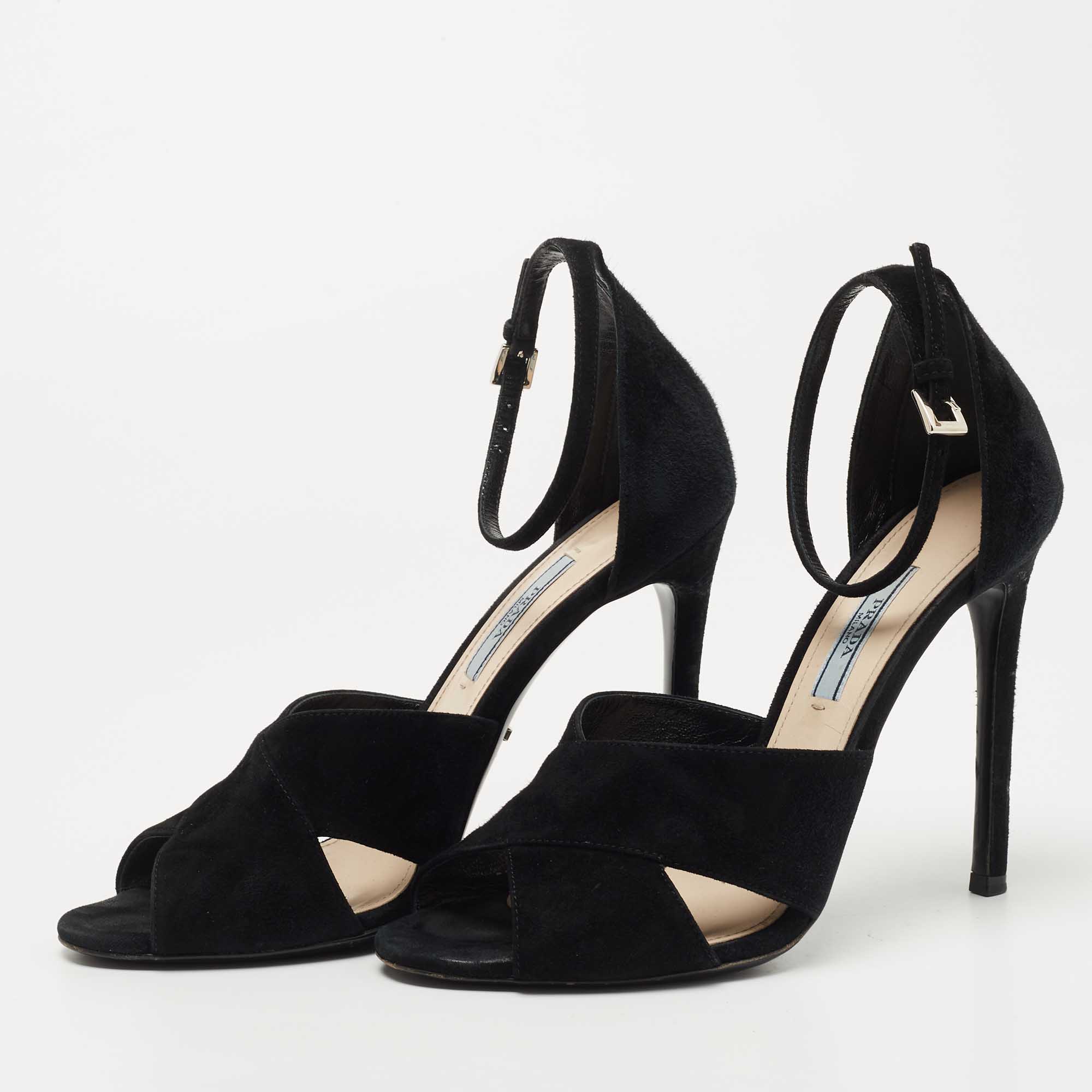 

Prada Black Suede Crisscross Ankle Strap Sandals Size