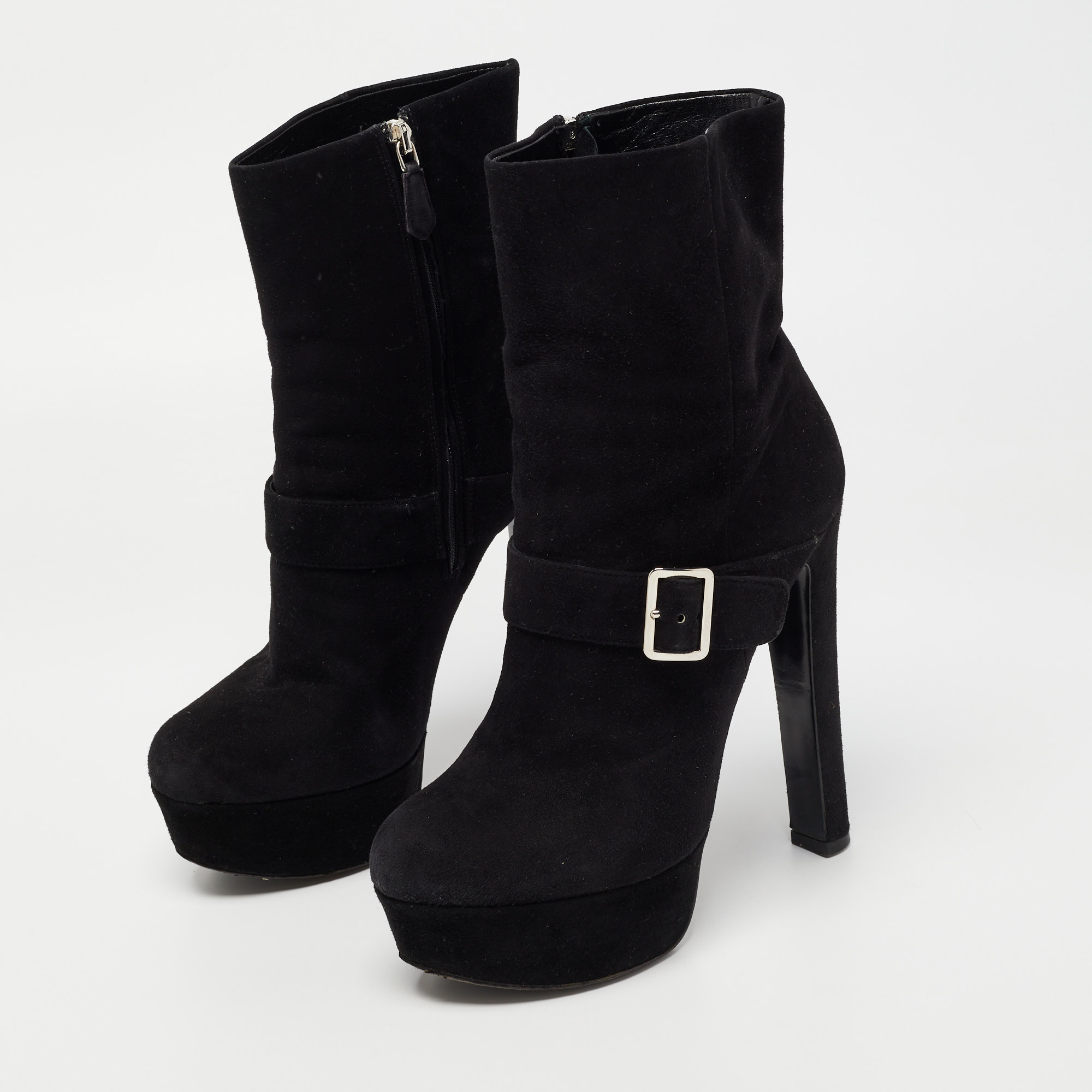 

Prada Black Suede Platform Ankle Boots Size