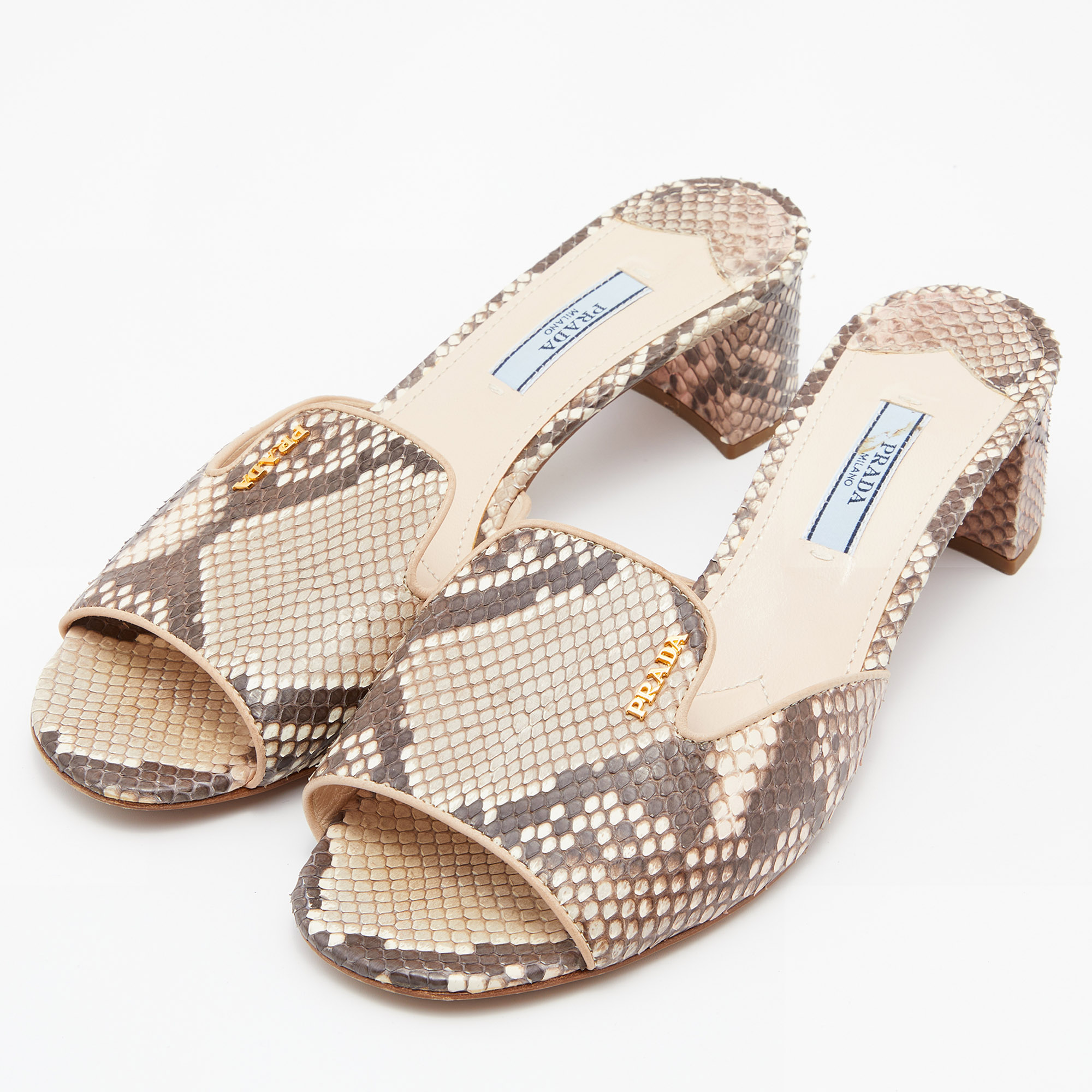 

Prada Beige/Brown Python Leather Slide Sandals Size