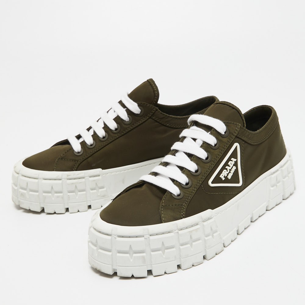 

Prada Green Nylon Double Wheel Lace Up Sneakers Size