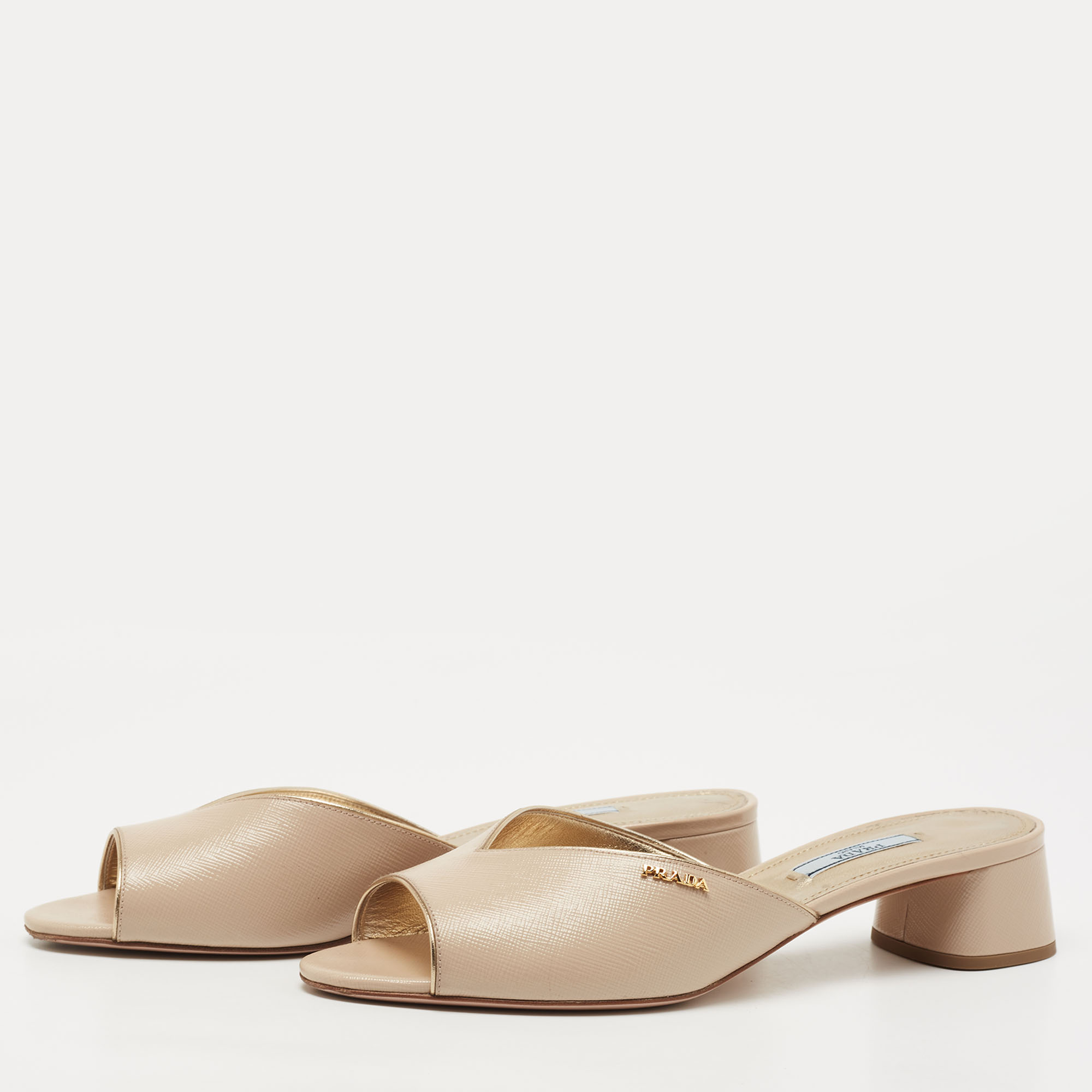 

Prada Beige Leather Slide Sandals Size