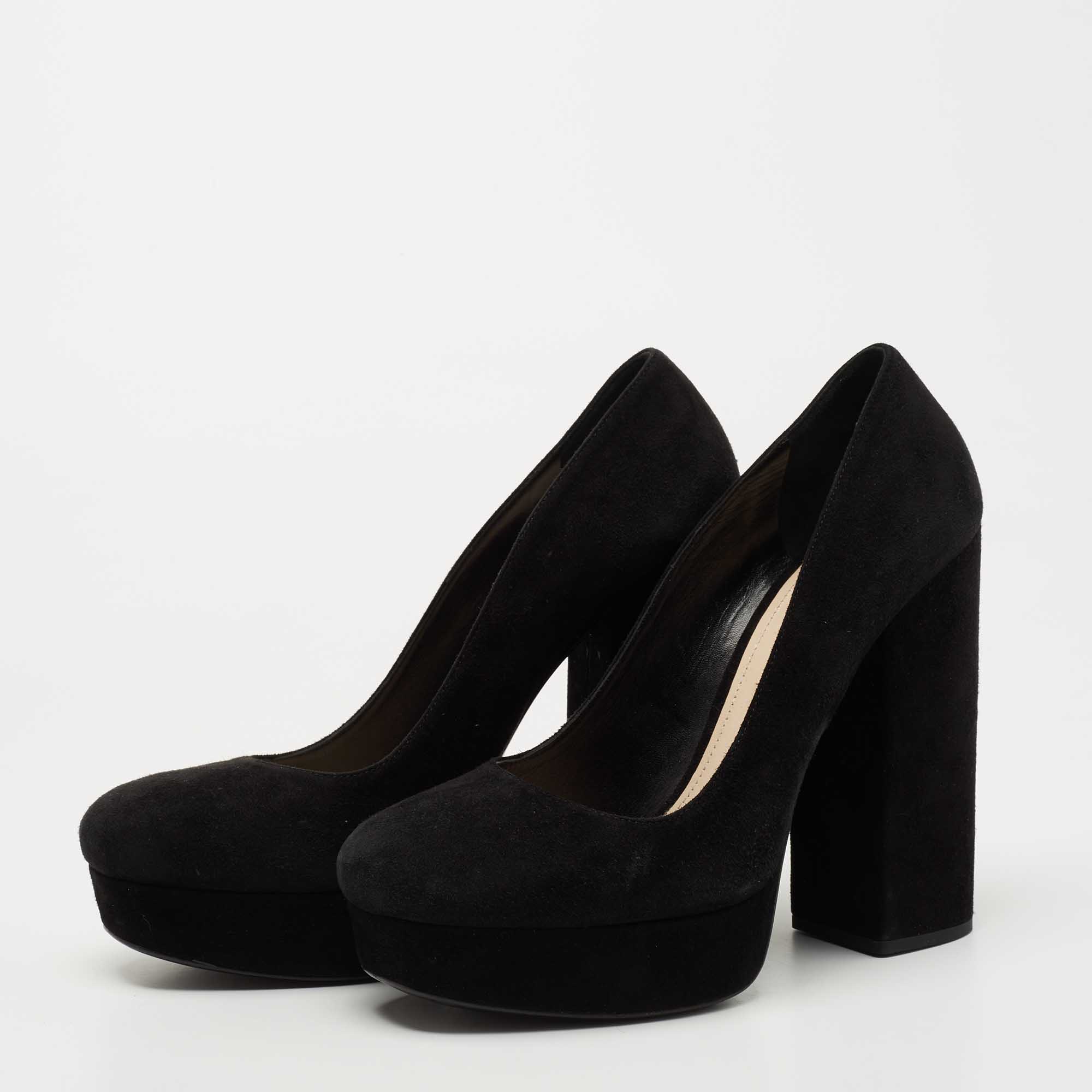 

Prada Black Suede Platform Block Heel Pumps Size