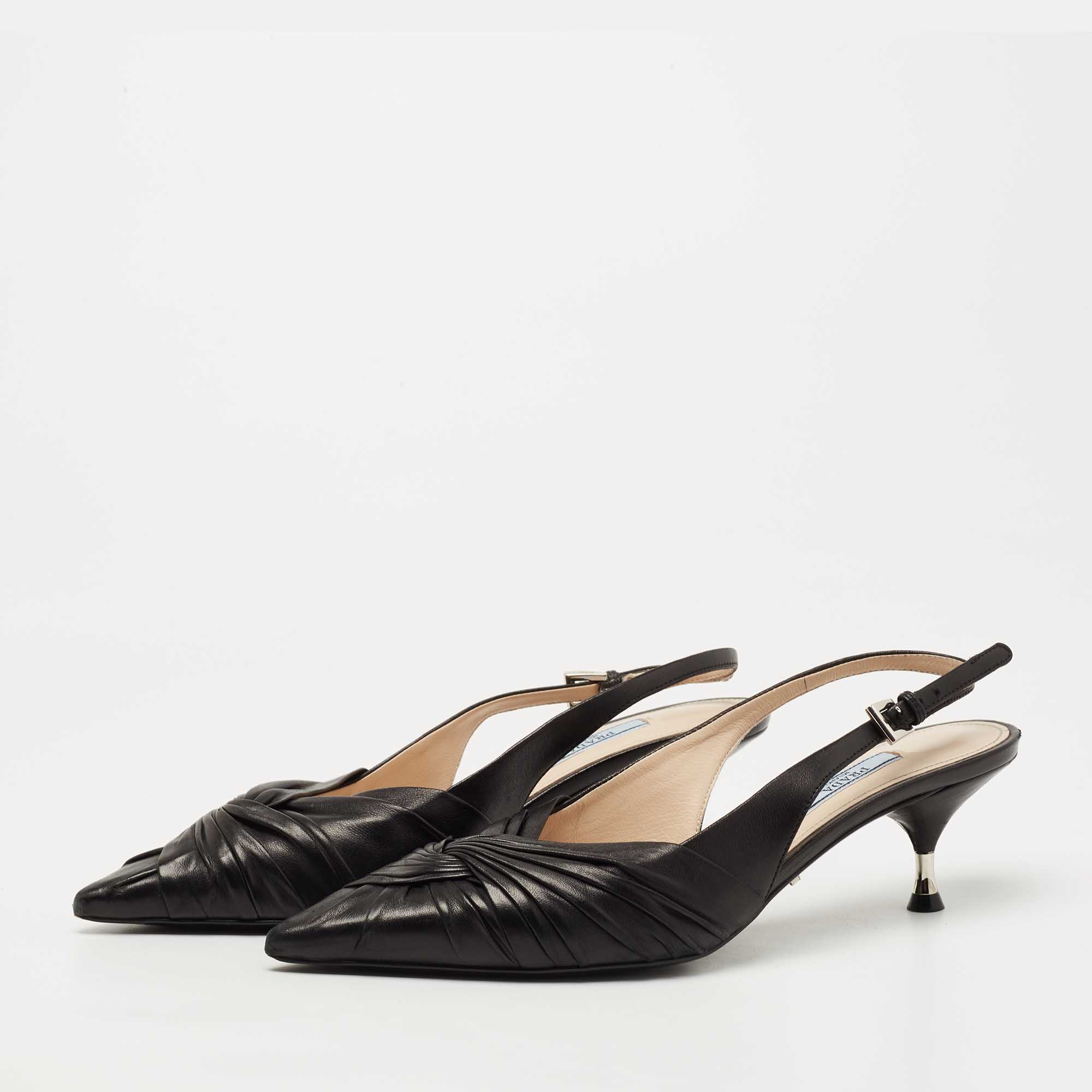 

Prada Black Pleated Leather Slingback Pumps Size