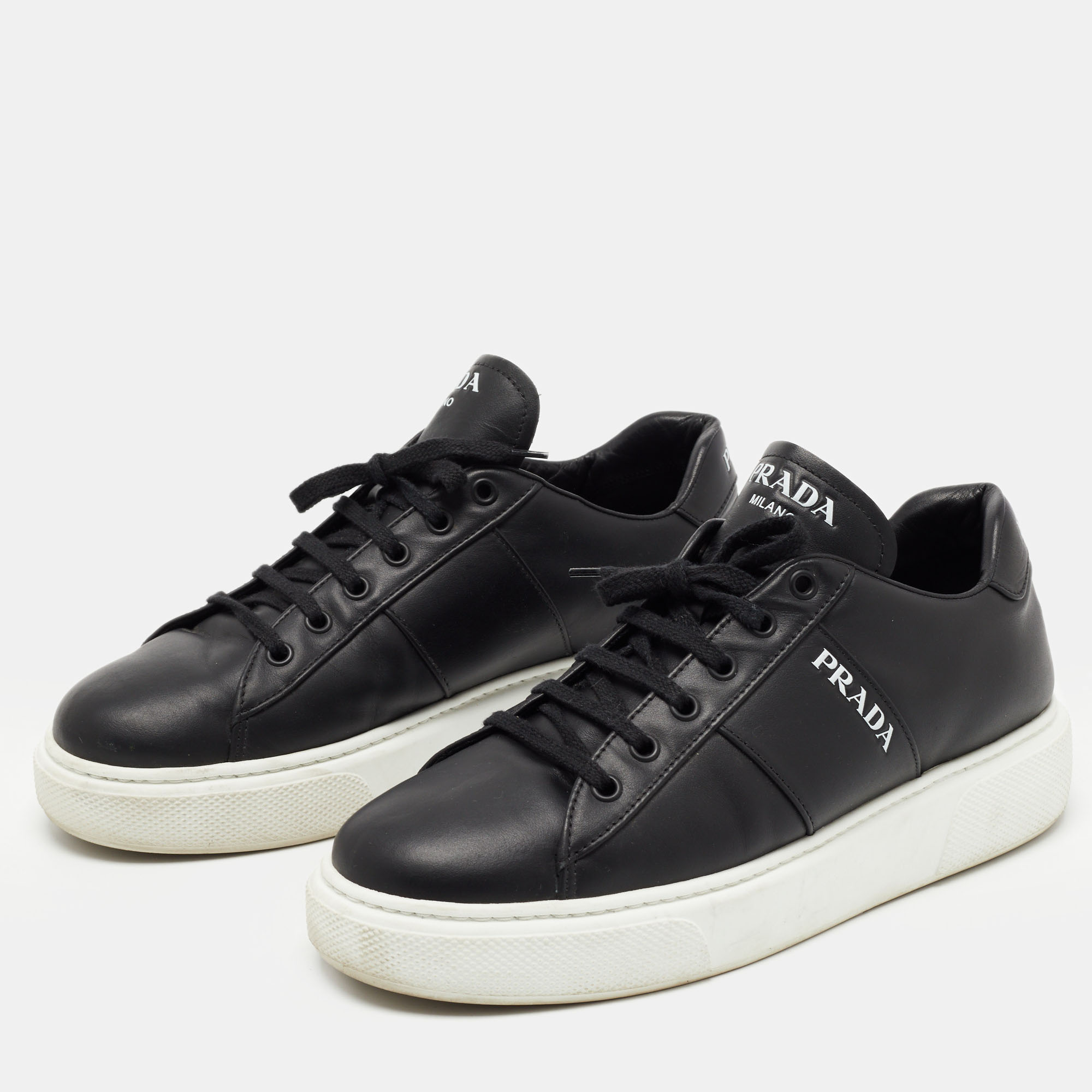 

Prada Black Leather Lace Up Sneakers Size