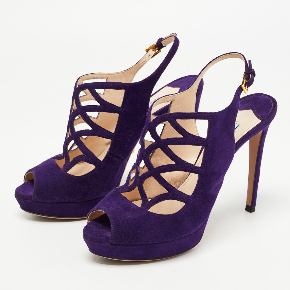 

Prada Purple Suede Peep Toe Strappy Slingback Sandals Size