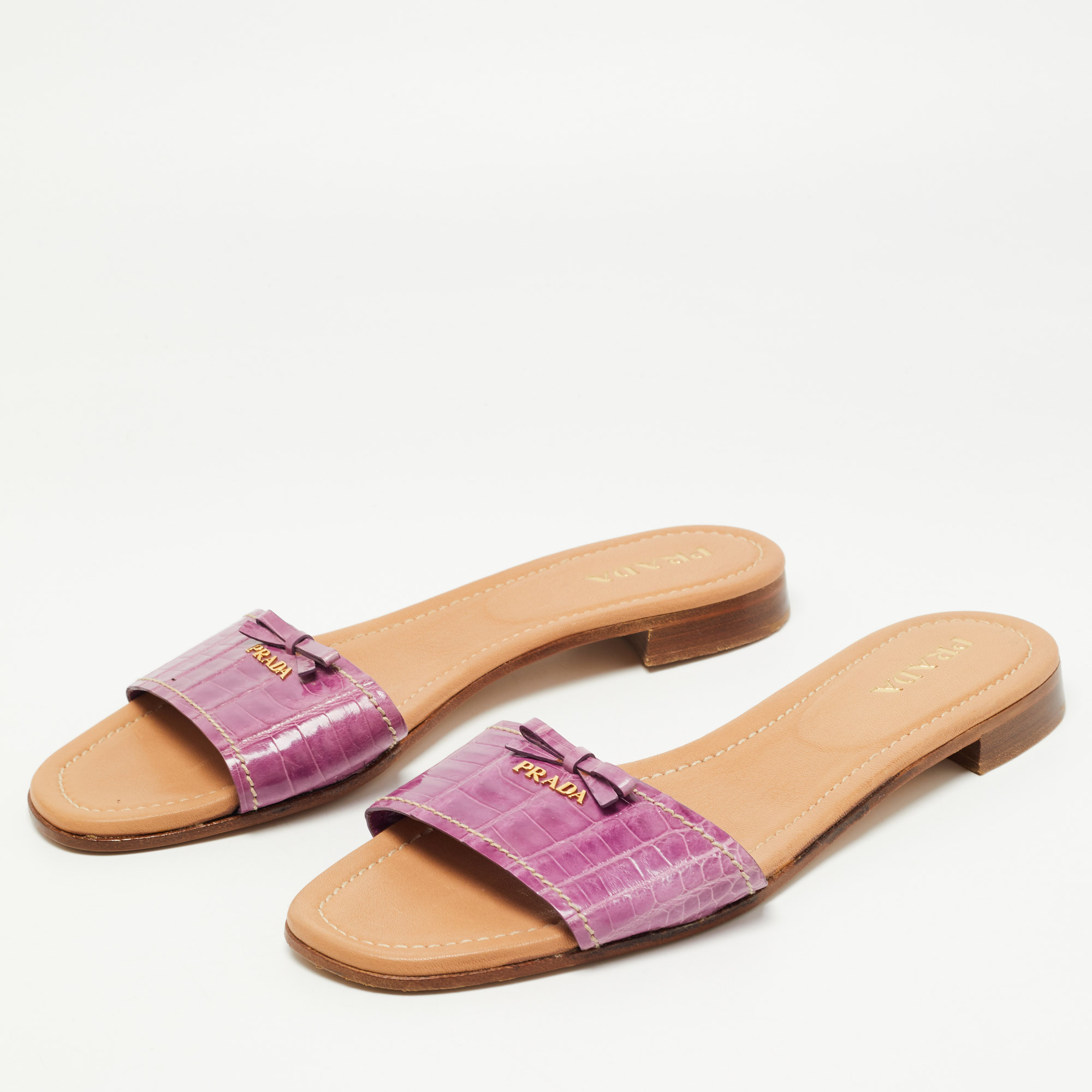 

Prada Purple Crocodile Leather Flat Slides Size