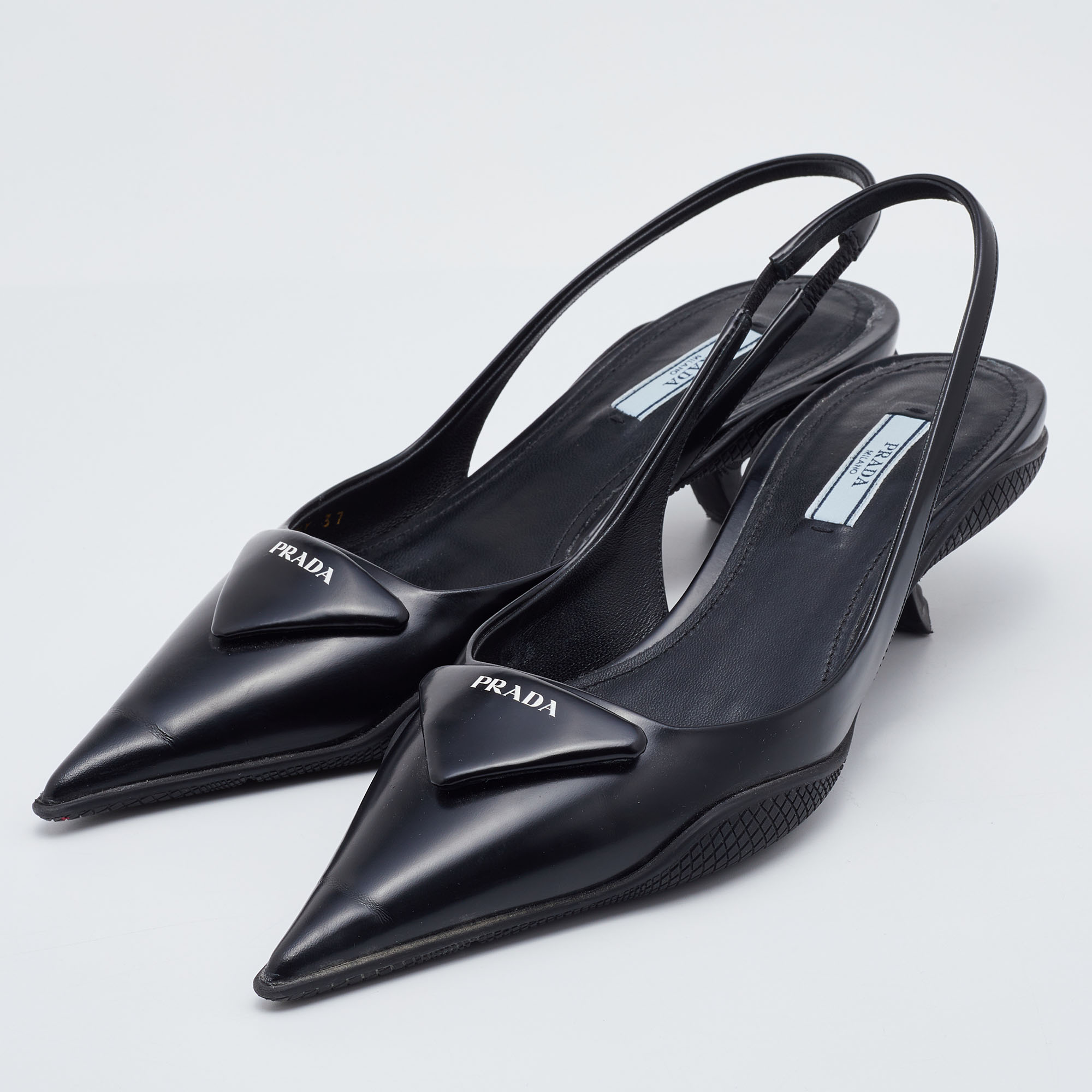 

Prada Black Leather Slingback Pumps Size