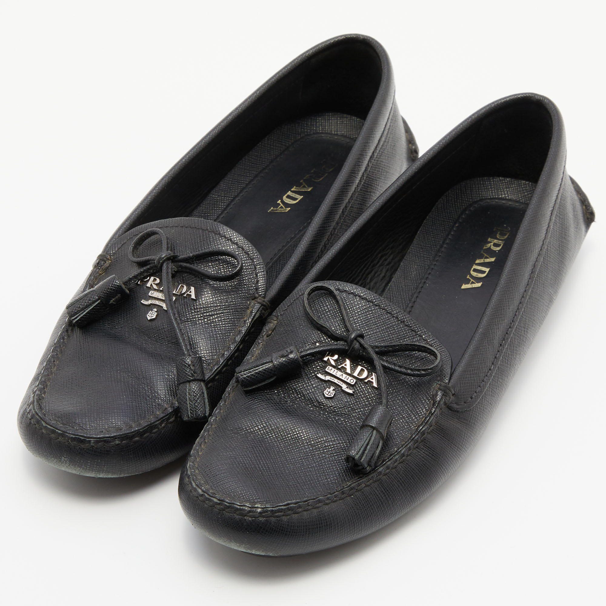 

Prada Black Leather Bow Detail Loafers Size