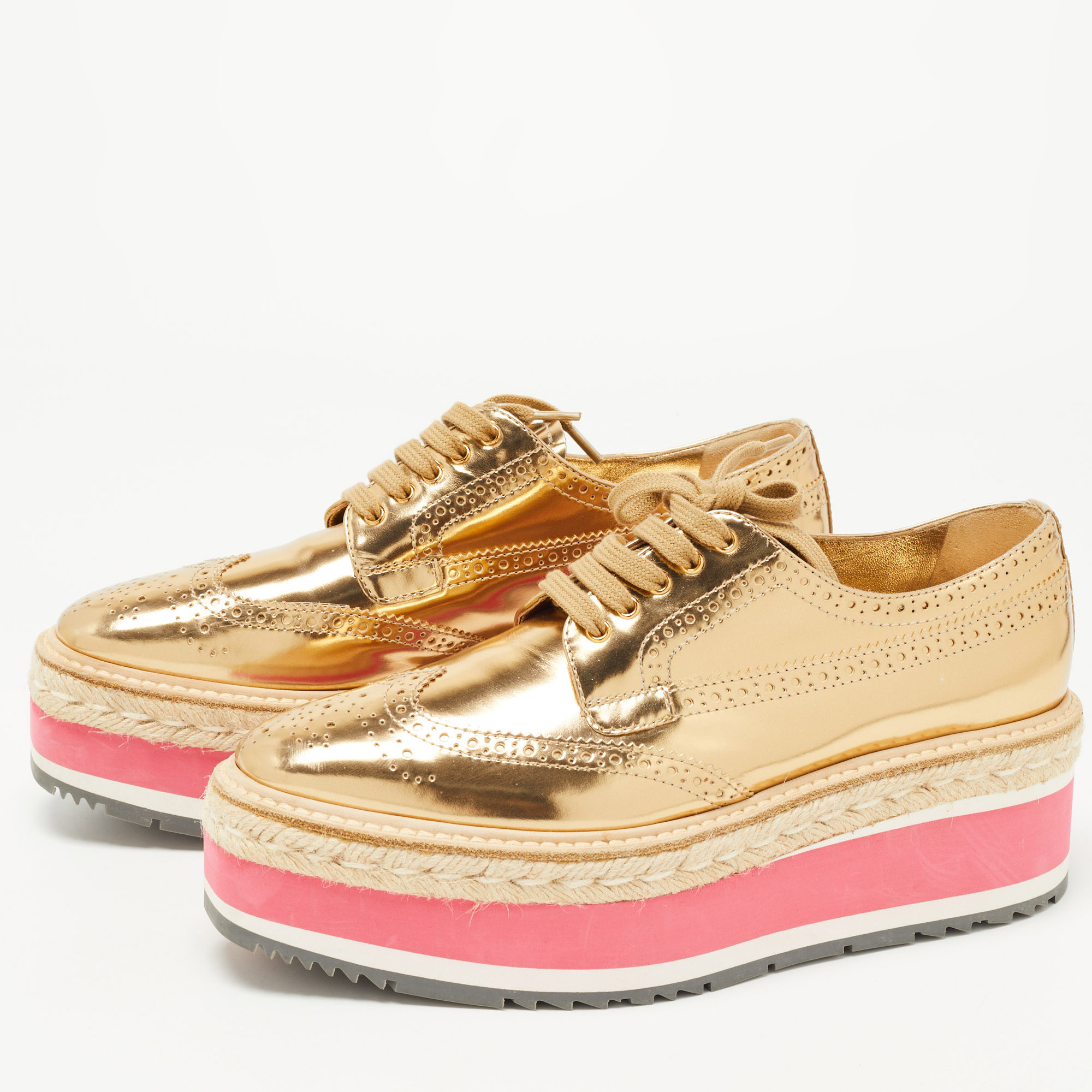 

Prada Gold Leather Derby Sneakers Size