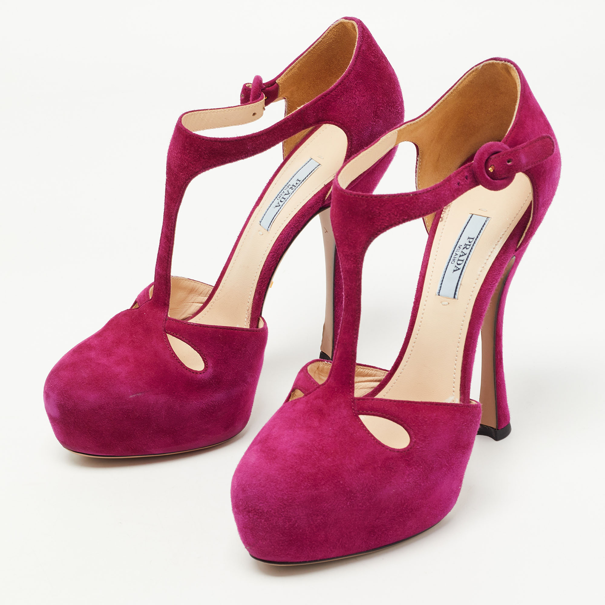 

Prada Purple Suede T Bar Ankle Strap Pumps Size
