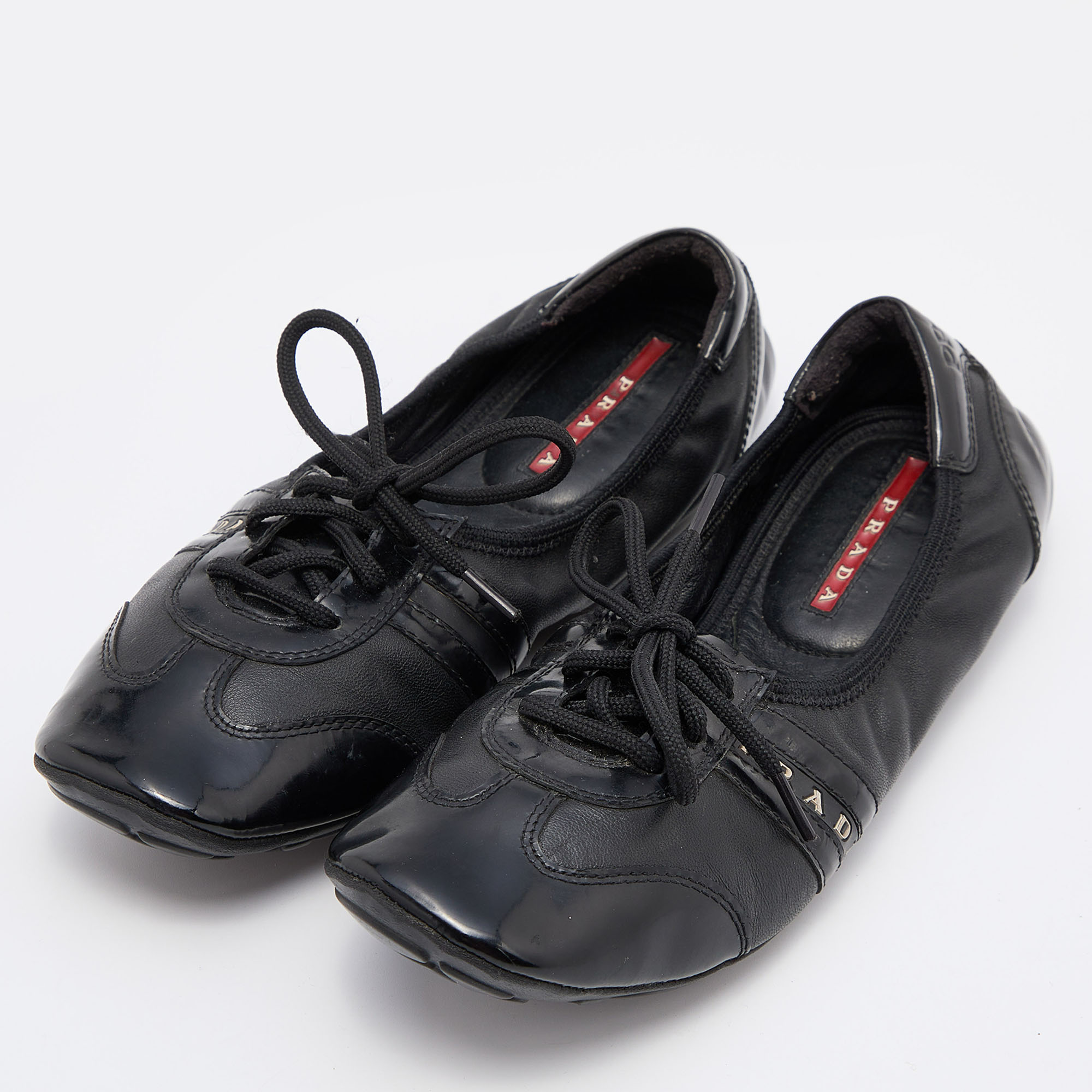 

Prada Sport Black Patent Leather Lace-up Scrunch Flats Size