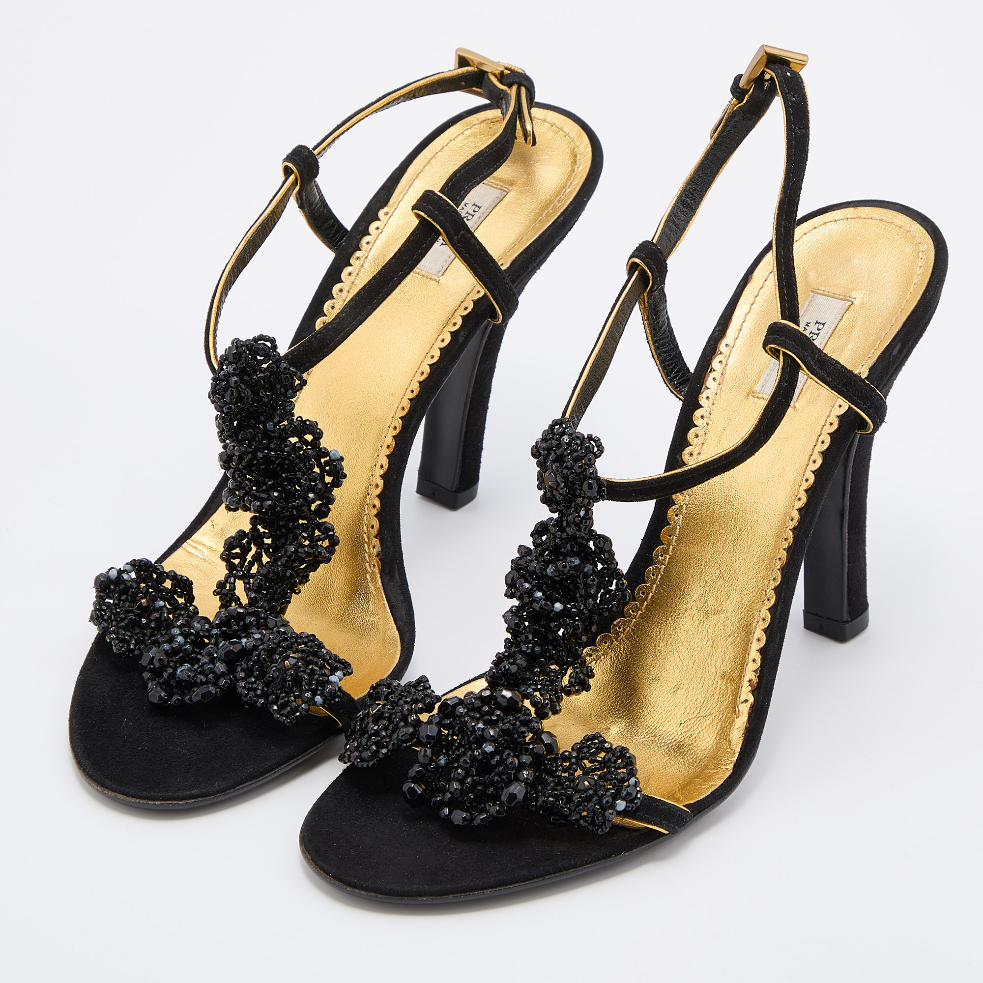 

Prada Black Suede and Beaded Ankle Strap Sandals Size