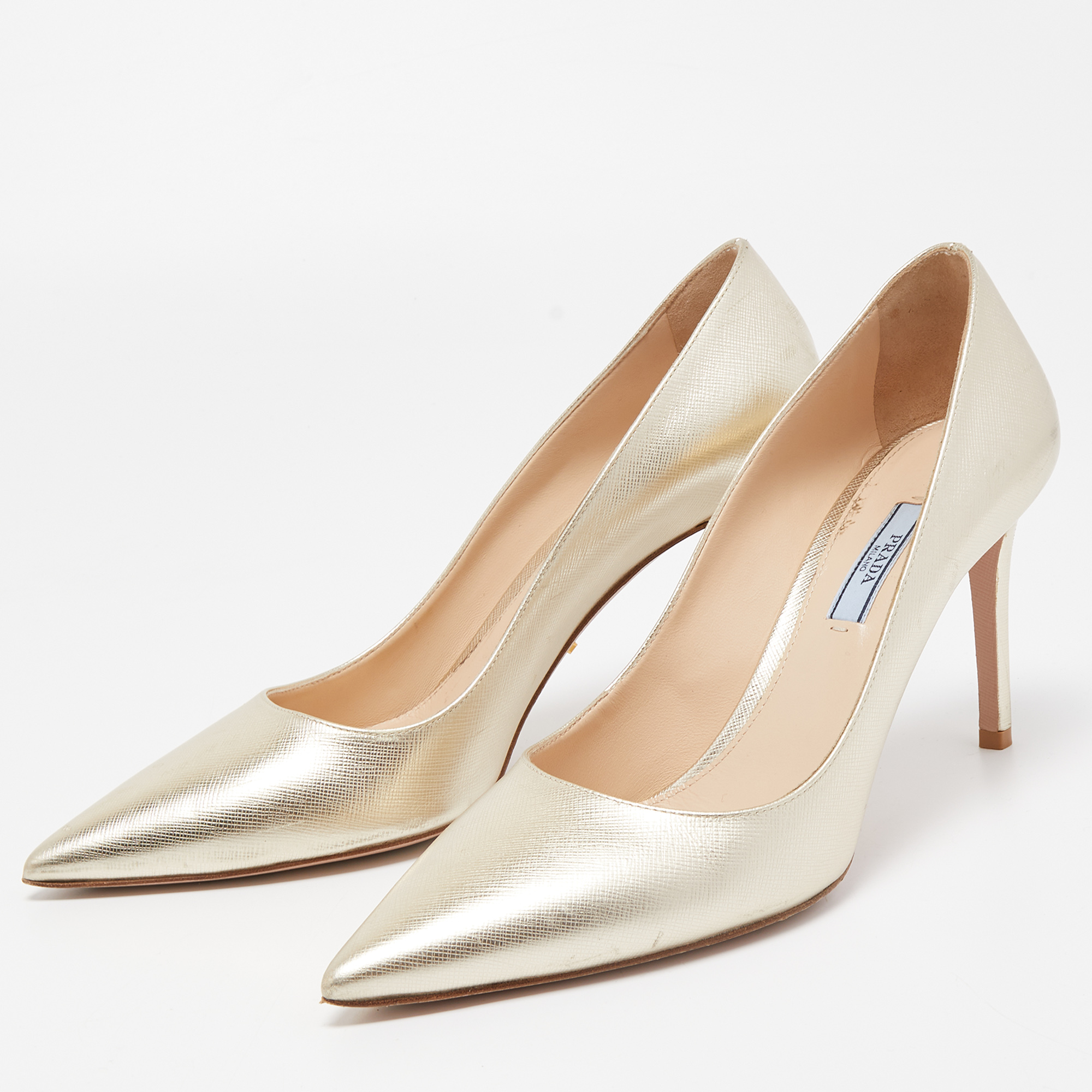 

Prada Gold Textured Leather Pointed Toe Pumps Size