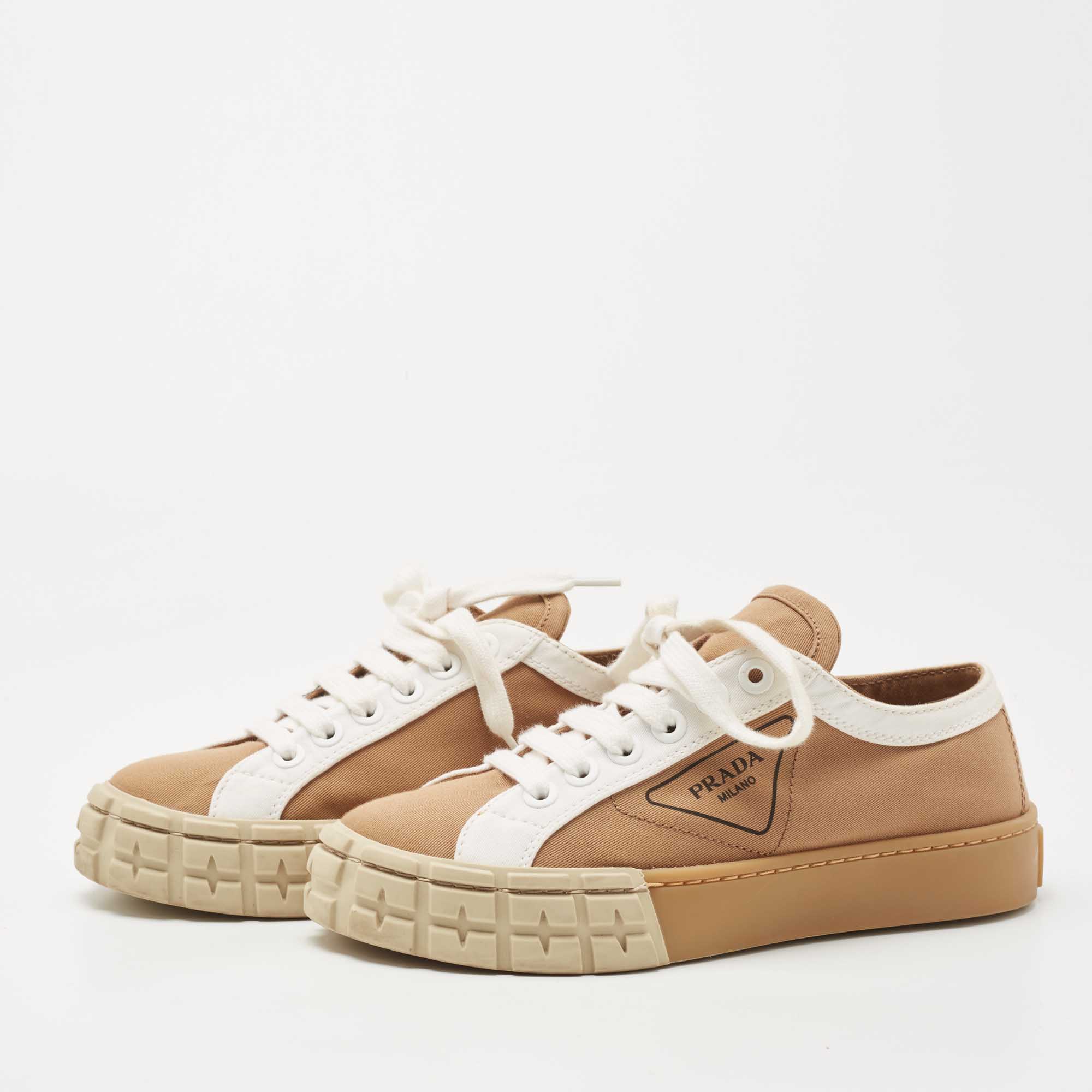 

Prada Brown/White Canvas Low Top Sneakers Size